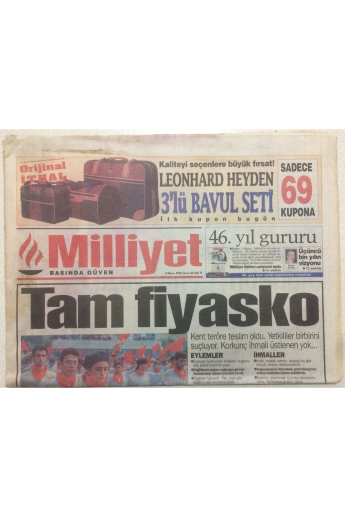 Gökçe Koleksiyon Milliyet Gazetesi 3 Mayıs 1996 - Fatih Terim'in Milli Takımdan Ayrılışının Perde Arkası Gz51628