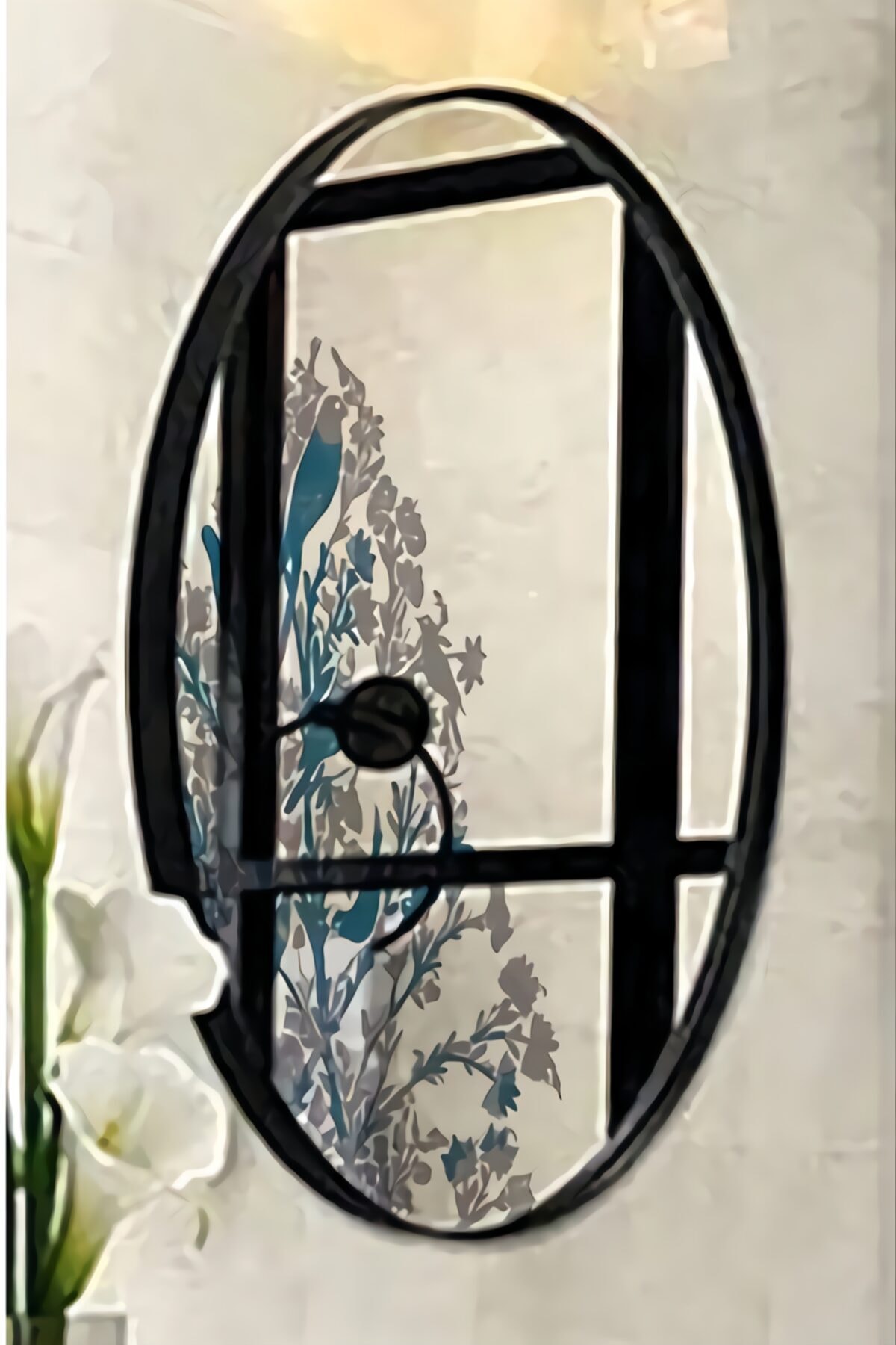 NarHomes Dekoratif Desenli Metal Çerçeveli Yuvarlak Duvar Aynası