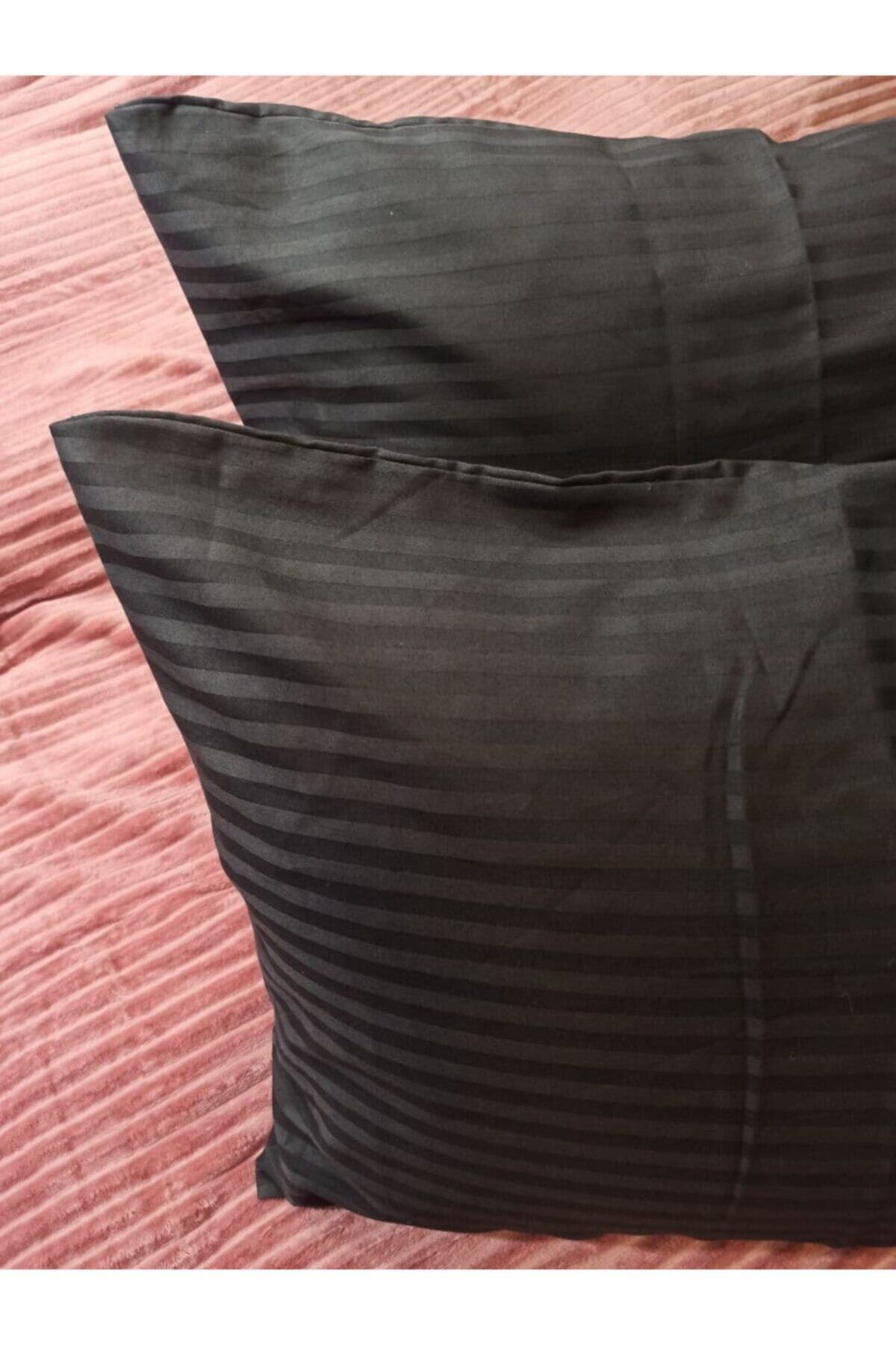 ŞENER HOME Pamuk Saten Kapaklı 2 Li Çizgili Yastık Kılıfı 50x70 Cm.