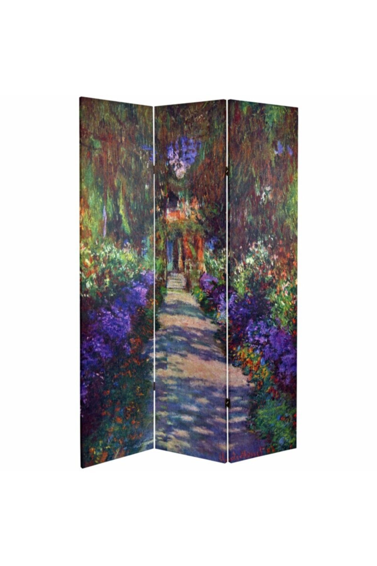 StellaStore Claude Monet 3 Kanatlı Oda Bölücü Çift Taraflı Kanvas Paravan