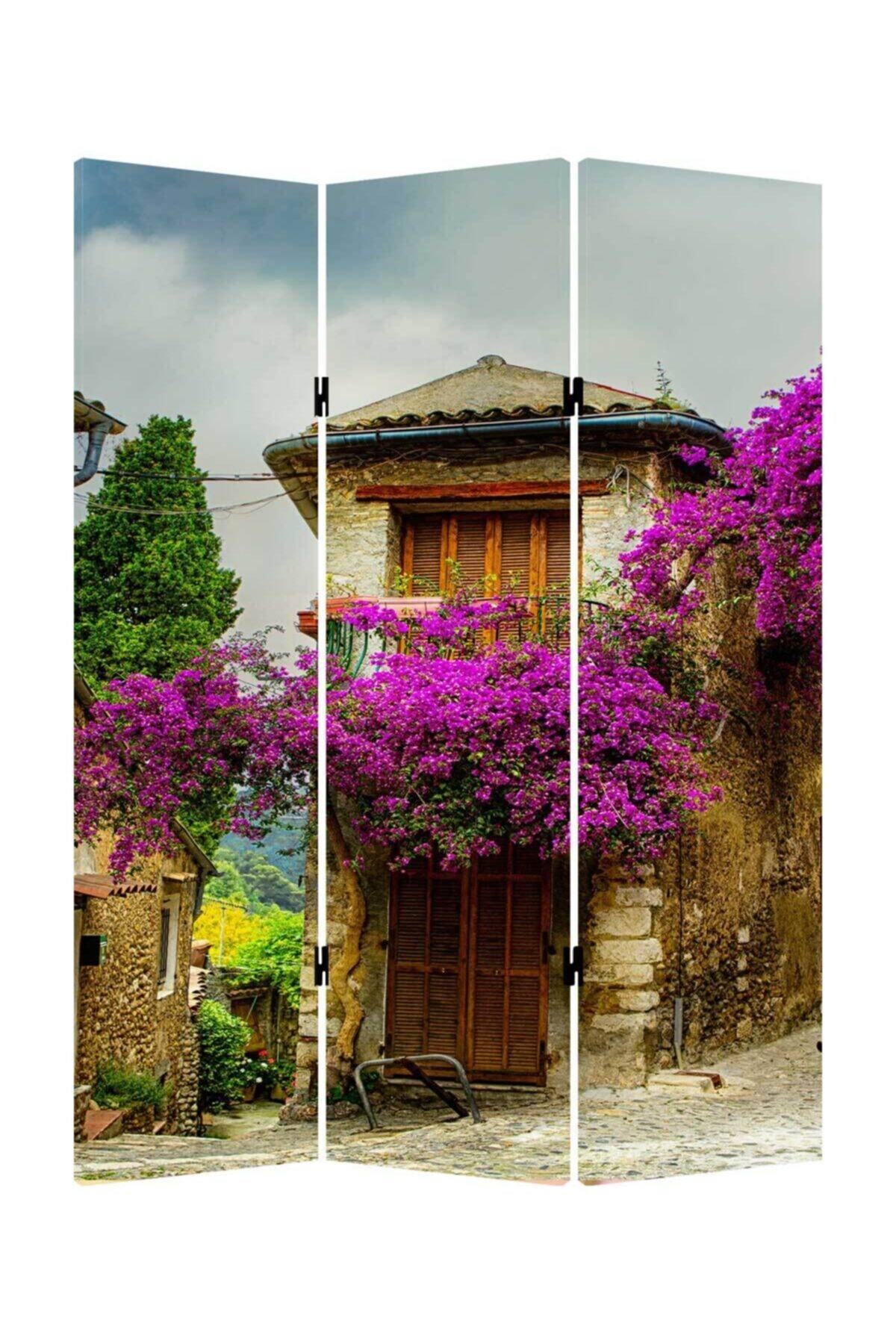 StellaStore Provence 3 Kanatlı Oda Bölücü Çift Taraflı Kanvas Paravan