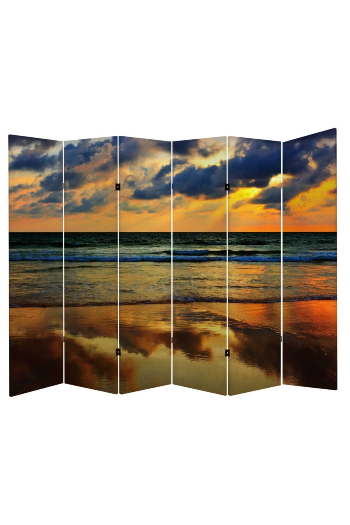 StellaStore Okyanusta Gün Batımı 6 Kanatlı Oda Bölücü Çift Taraflı Kanvas Paravan