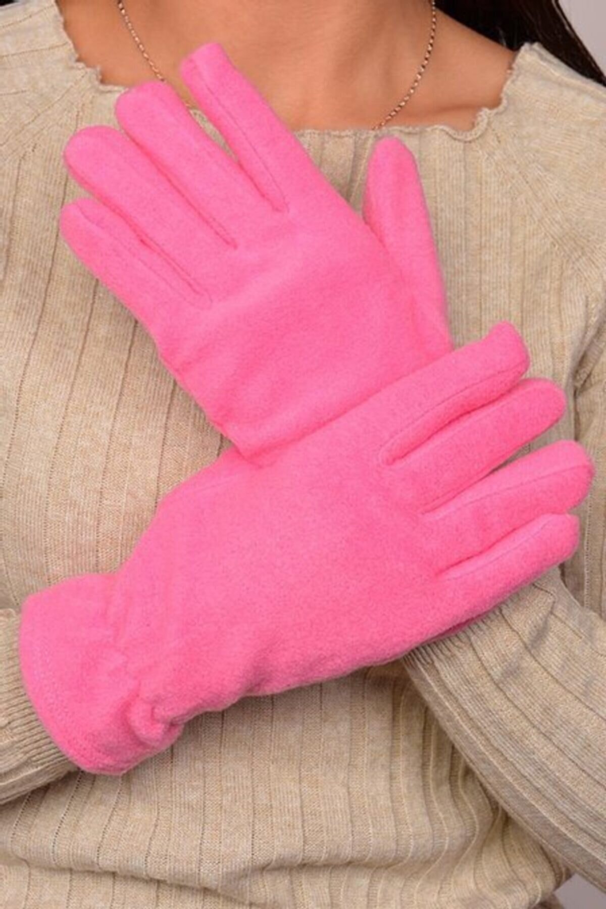 SEN'Z COLLECTİON Kadın Polar Eldiven Ikili Set (MAVİ,PEMBE)