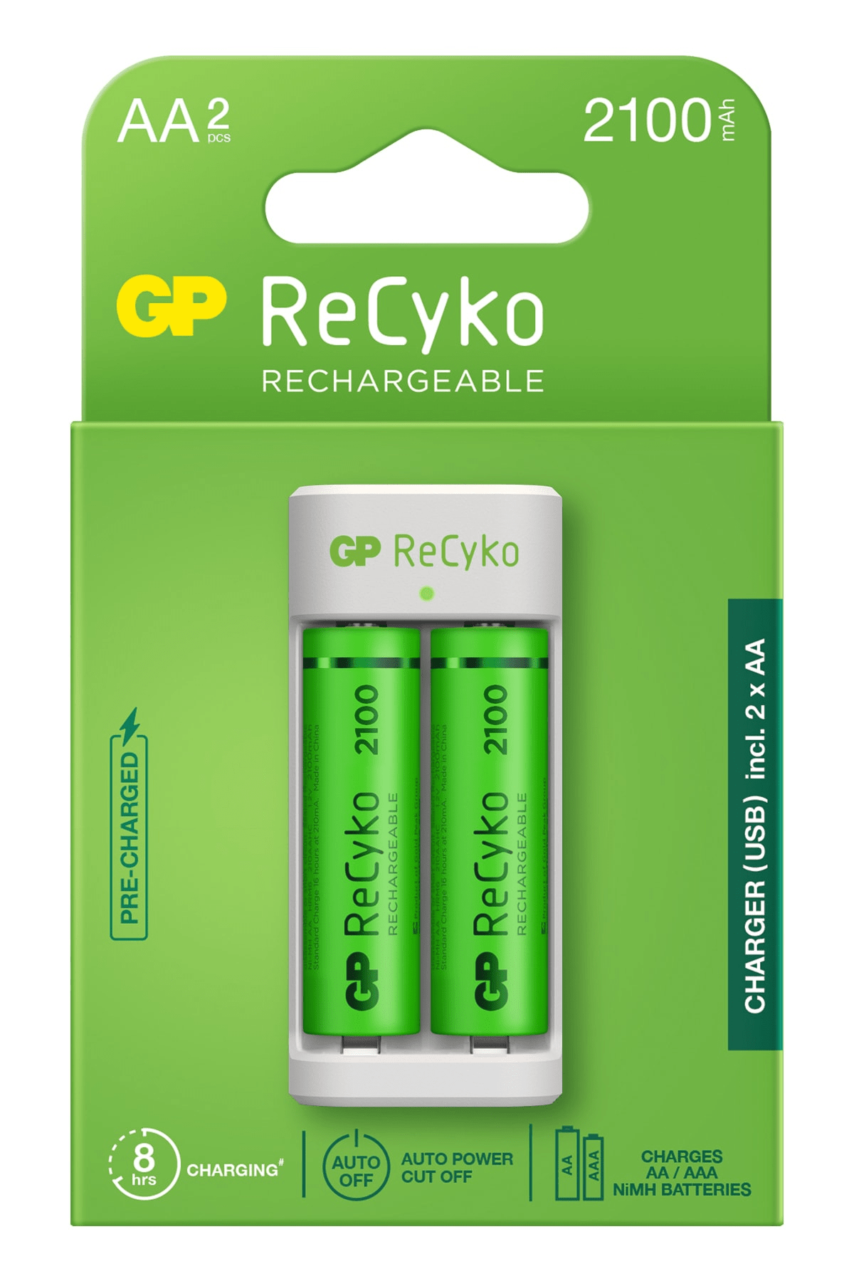 GP Recyko E211 Usb Aa-aaa Şarj Cihazı + Recyko 2100 Mah Aa Kalem Pil 2'li