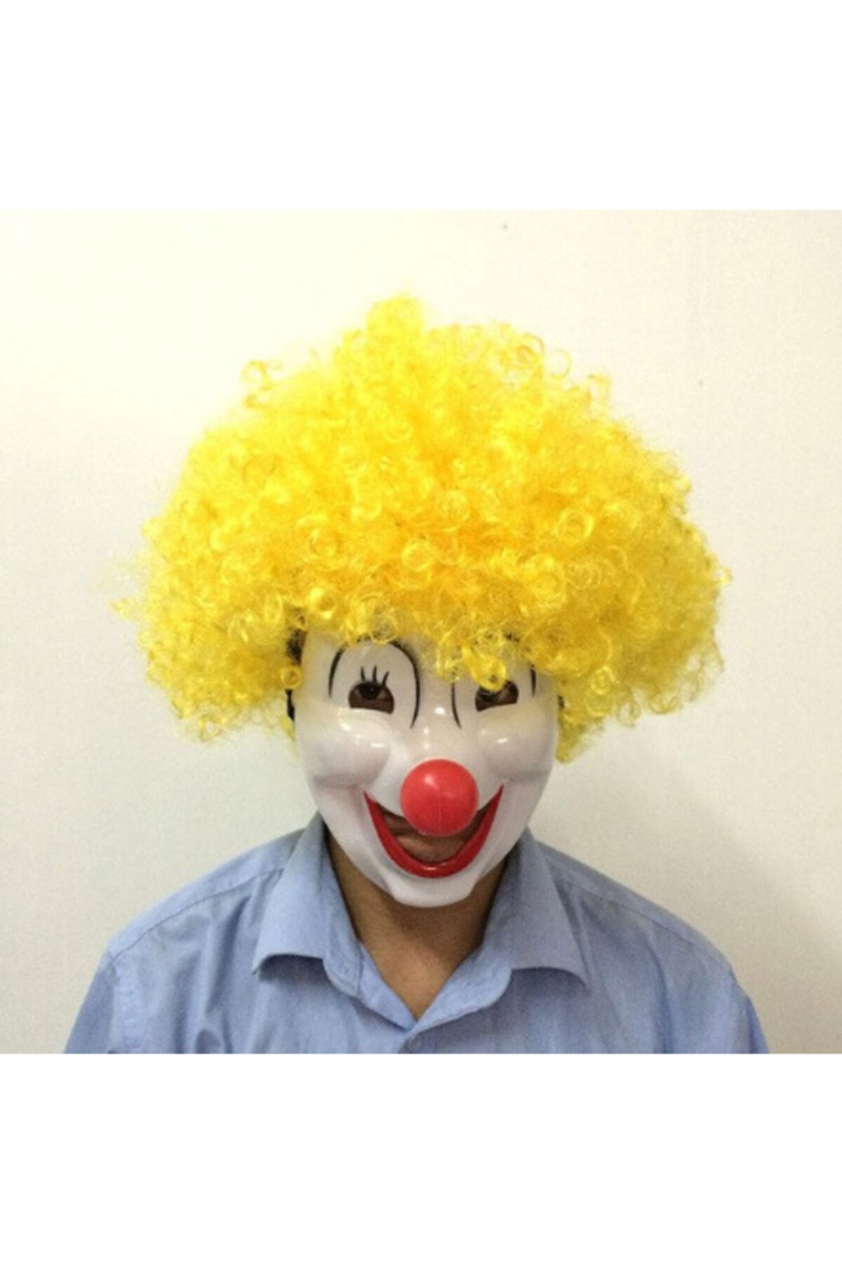 ASMEYAL Sarı Bonus Peruk Palyaço Maske Seti