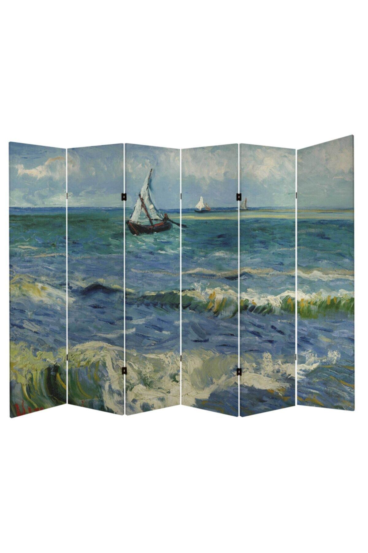 StellaStore Vincent Van Gogh Deniz Manzarası 6 Kanatlı Oda Bölücü Çift Taraflı Kanvas Paravan