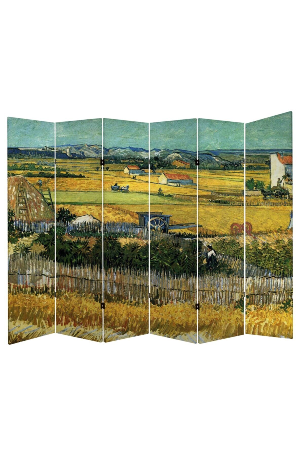 StellaStore Vincent Van Gogh The Harvest 6 Kanatlı Oda Bölücü Çift Taraflı Kanvas Paravan