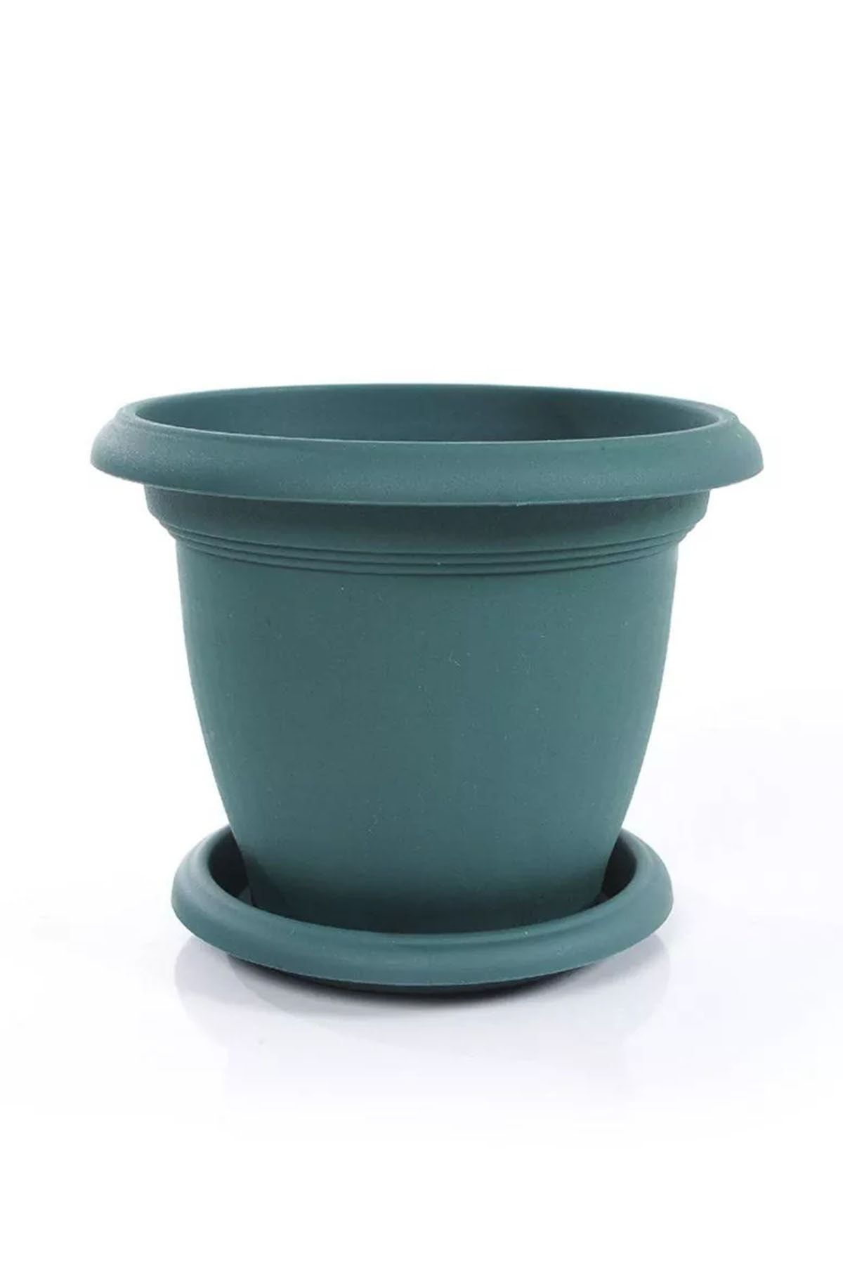 ToXA 35 Litre Ø48x36cm Tabaklı Yuvarlak Plastik Büyük Boy Villa Saksı No10 Mat Yeşil
