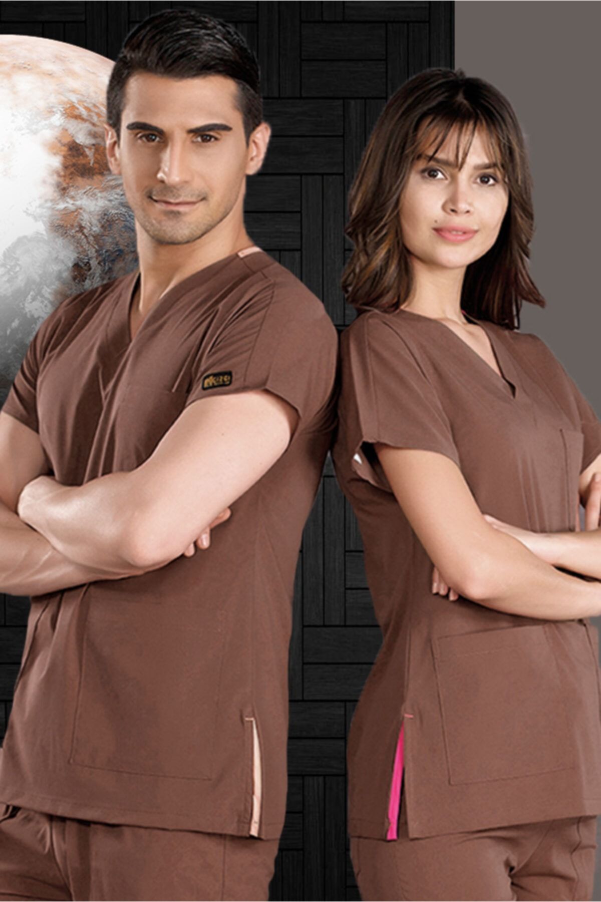ÇİZGİ MEDİKAL Kahverengi Yeni Likralı Greys Takım (özel Kumaş)
