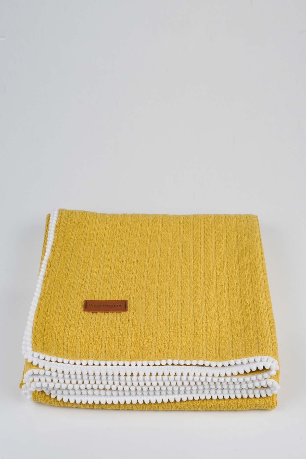 baby organic %100 Pamuk Örgü Desen Bebek Pikesi 110 X 110 cm Hardal