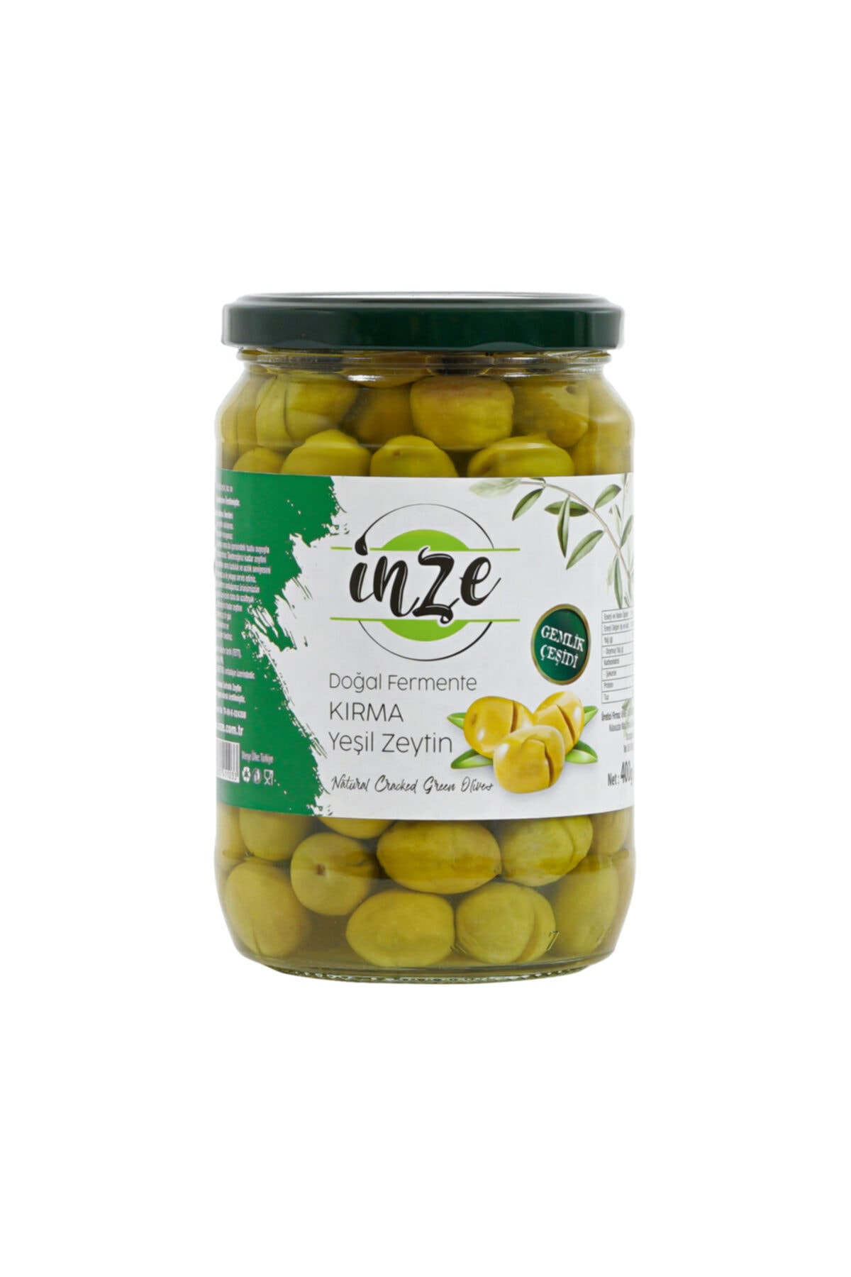 İnze Doğal Fermente Gemlik Kırma Yeşil Zeytin 400 G