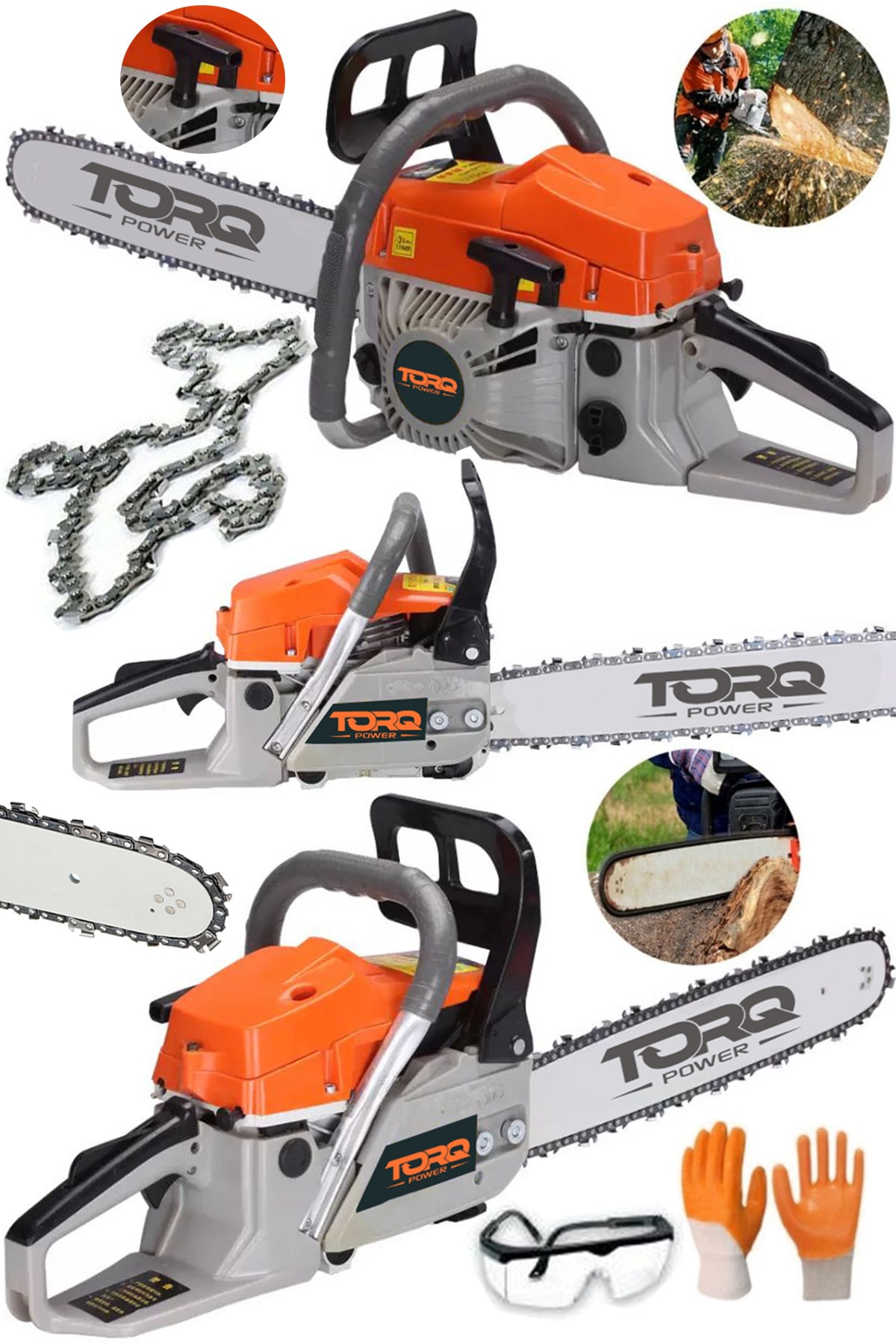 TORQ POWER Rtm-motor 6.8 Hp Benzinli Zincirli Testere Hızar Ağaç Odun Kesim Motoru Zincir Hediyeli
