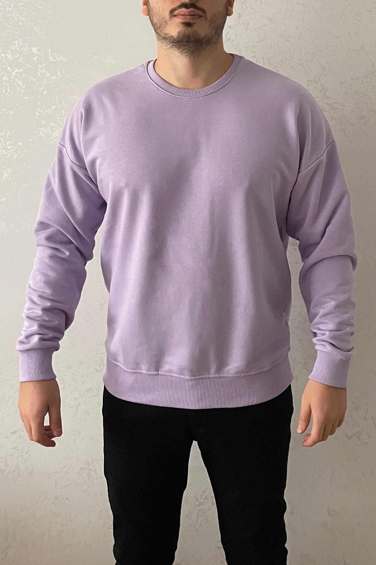 CEF Tekstil Unisex Lila Oversize Düz Sweatshirt