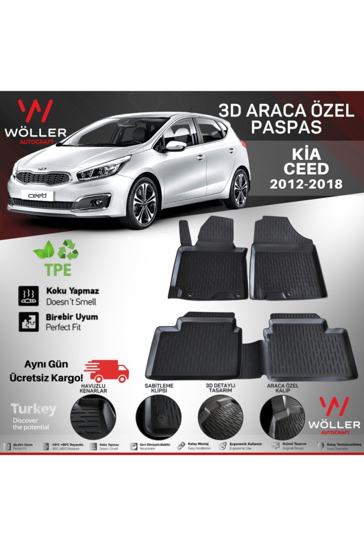 wöller Kia Ceed Paspas 2012 2017 Arası 3d Havuzlu Paspas