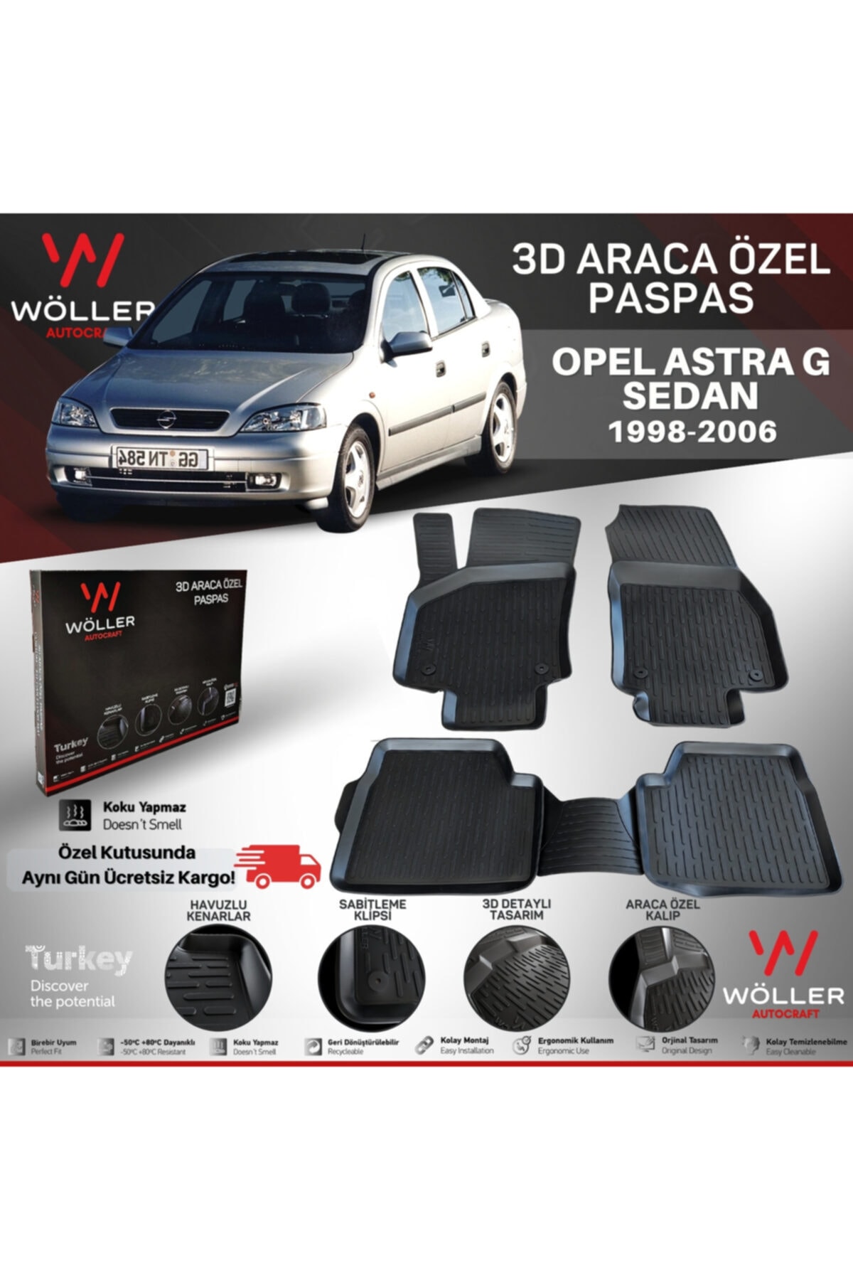 wöller Opel Astra G Sedan 1998 2006 3d Havuzlu Paspas