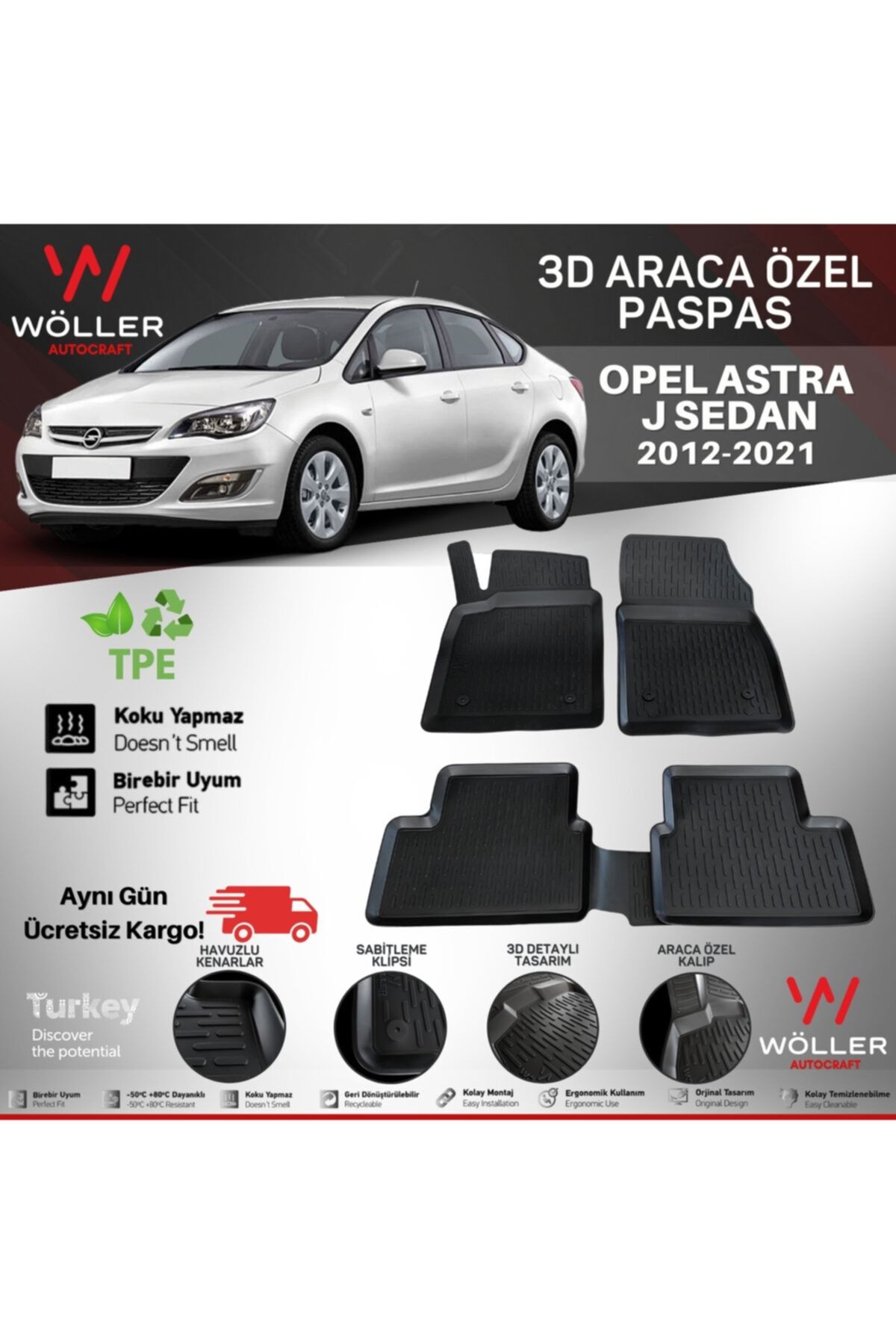 wöller Opel Astra J Paspas 2010 2019 Arası 3d Havuzlu Paspas