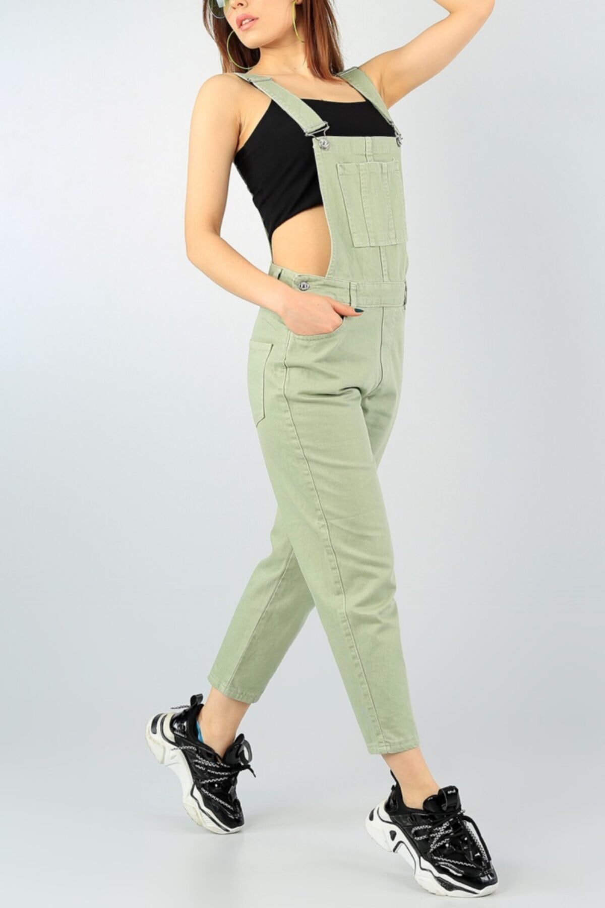 Afilva Kadın Su Yeşili Cepli Mom Kot Salopet