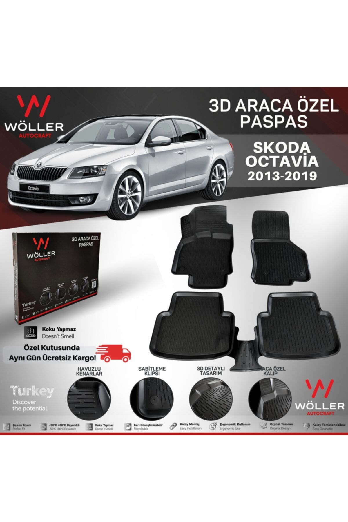 wöller Skoda Octavia Paspas 2013 2019 Arası 3d Havuzlu Paspas