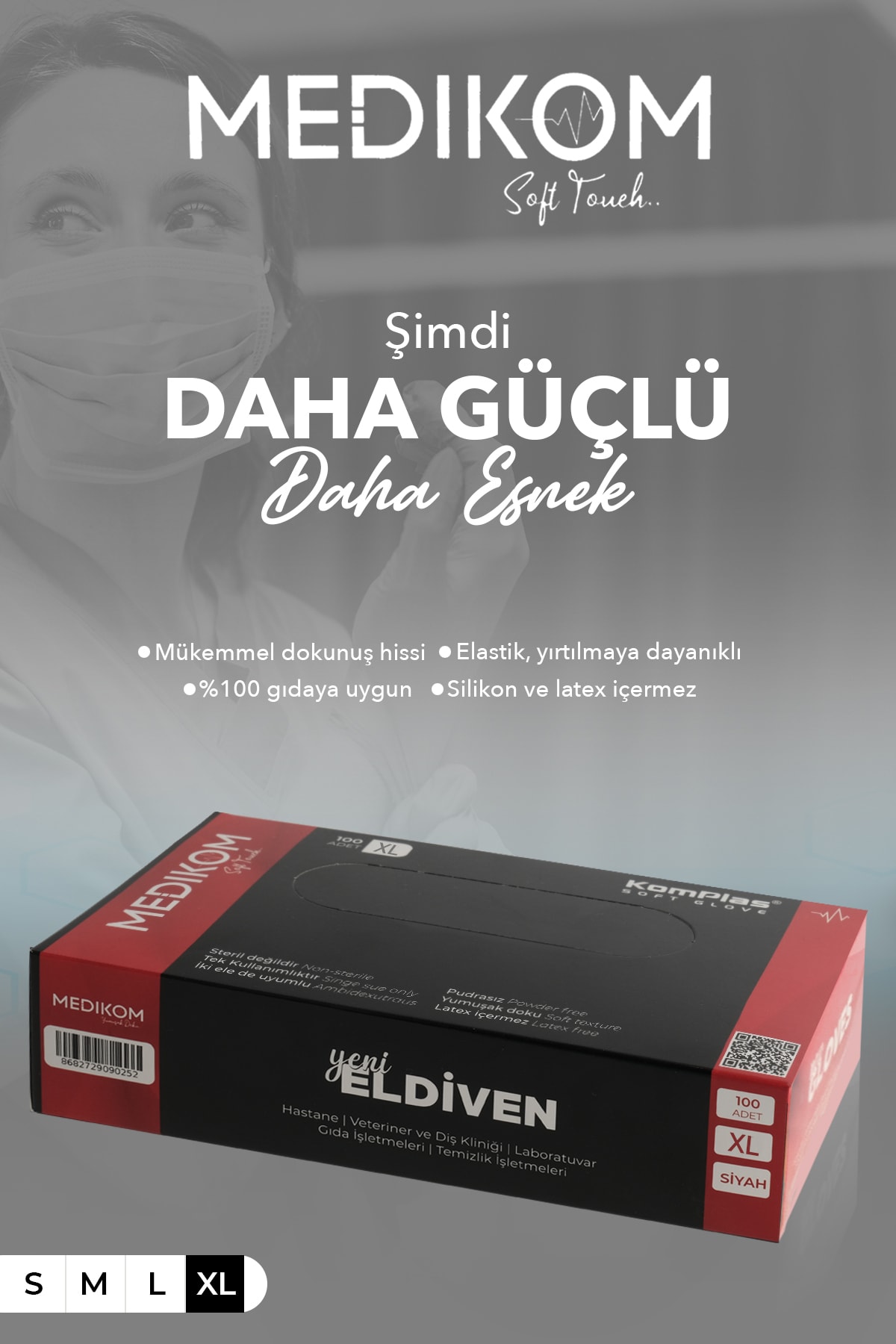 MEDİKOM Soft Glove %100 Tpe Eldiven 100'lü Pudrasız Siyah Xlarge