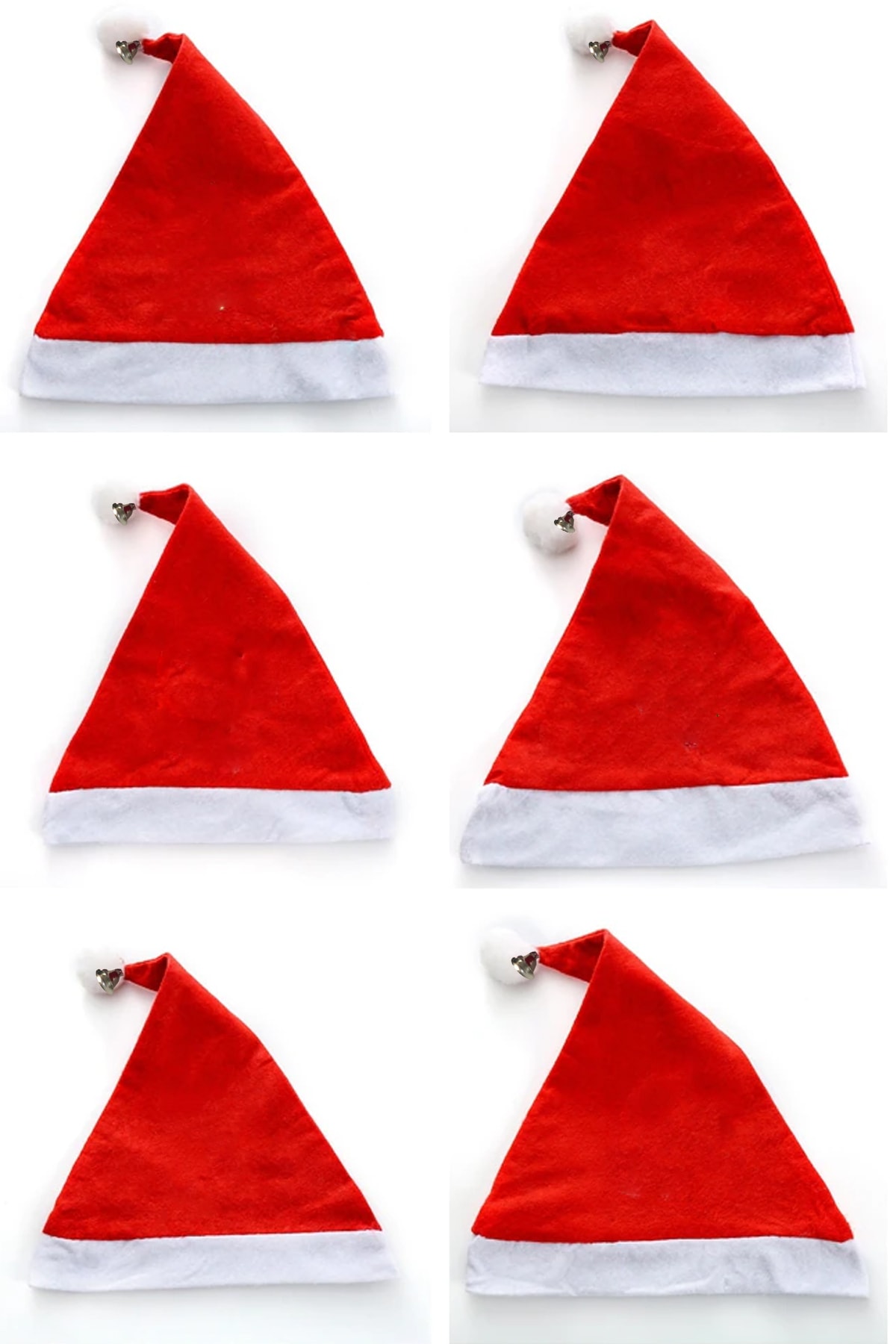 Markafox Noel Çıngıraklı Yılbaşı Şapkası Elyaf Kırmızı Noel Şapkası 6 Lı Set