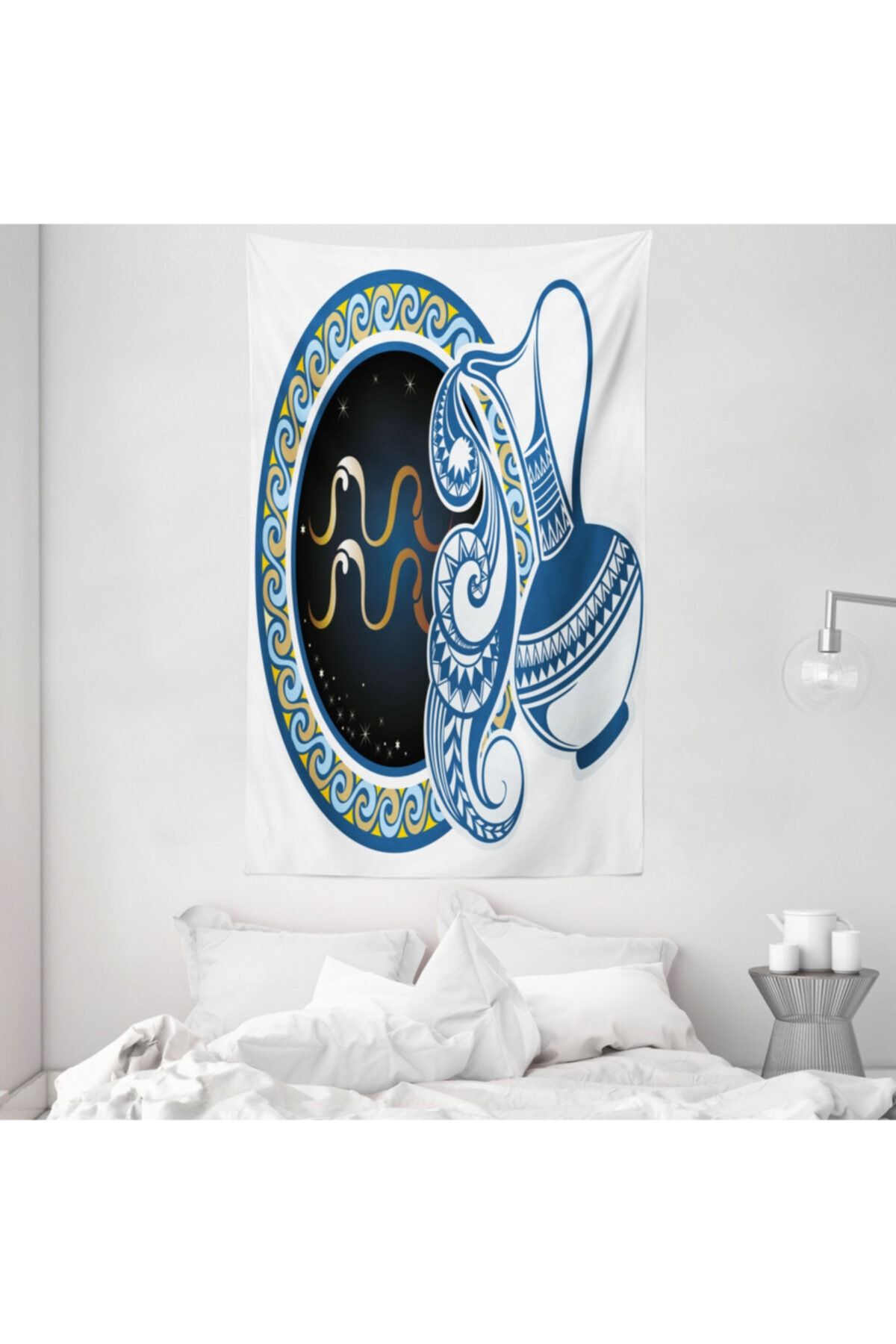 Rengirenk Astrolojik Mikrofiber Duvar Halısı Kova Burcu Desenli