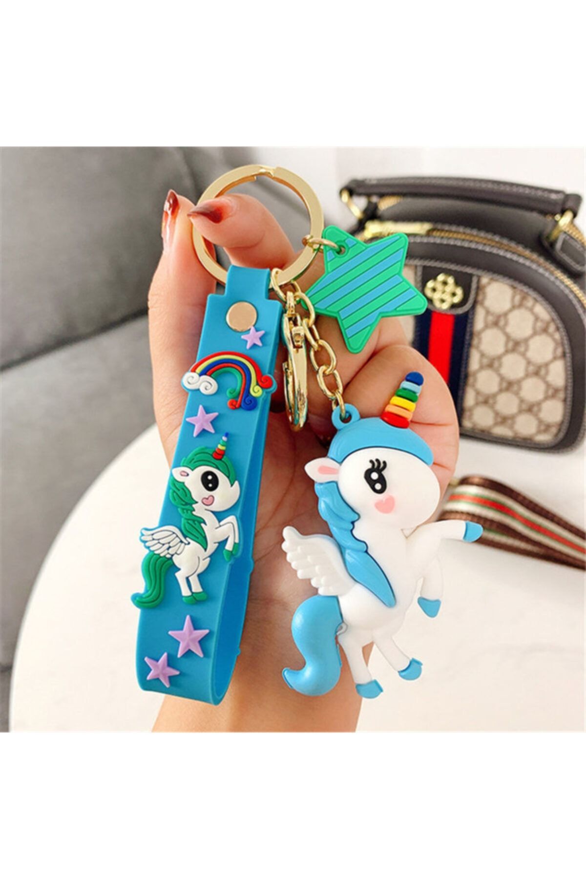 ROZA ACCESSORIES Unicorn 3d Mavi Anahtarlık
