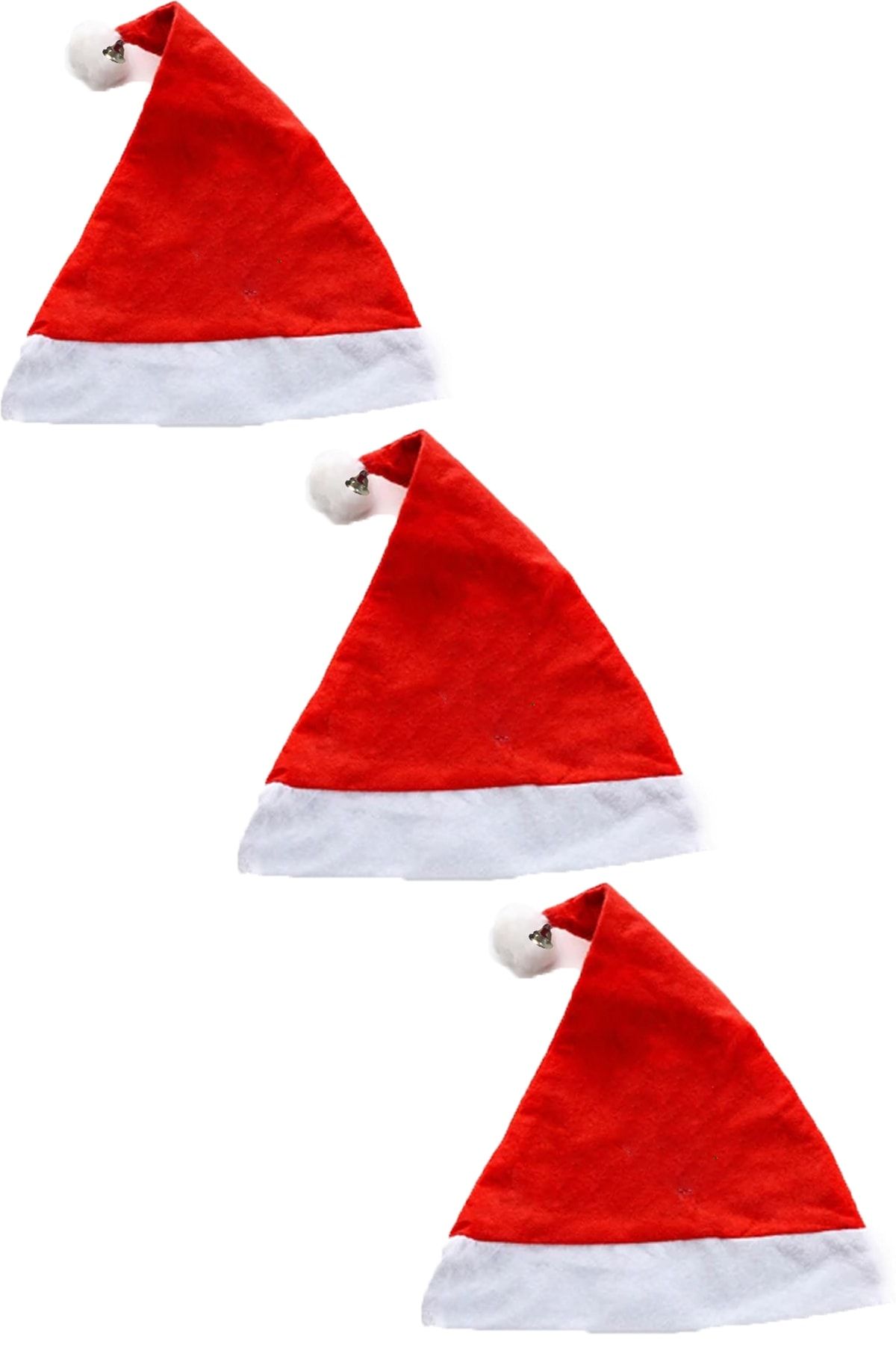 Markafox Noel Baba Çıngıraklı Yılbaşı Şapkası Polar Kırmızı Yılbaşı Şapkası 3 Lü Set