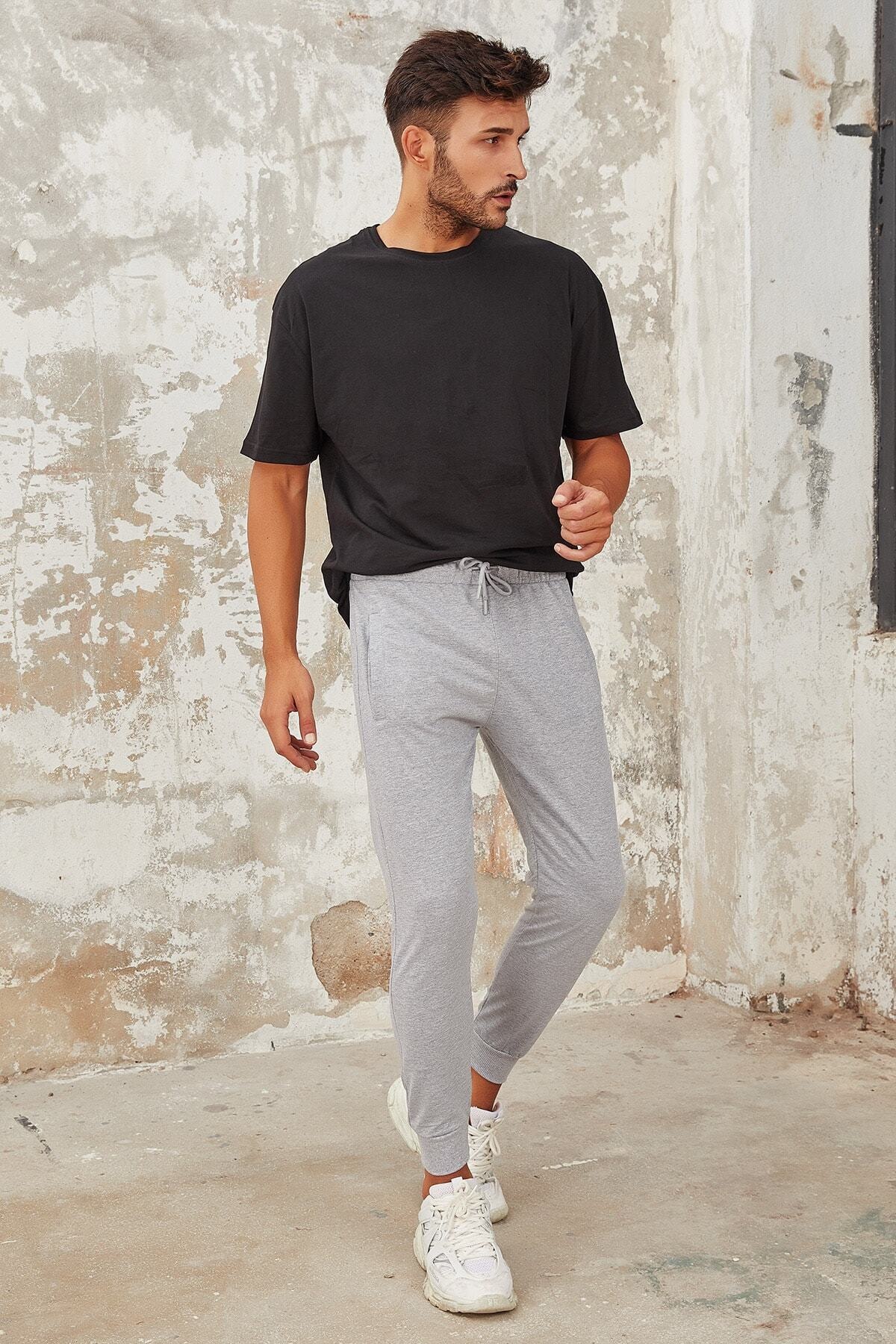 OnlyCool Erkek Gri Dar Paça Jogger Eşofman Altı