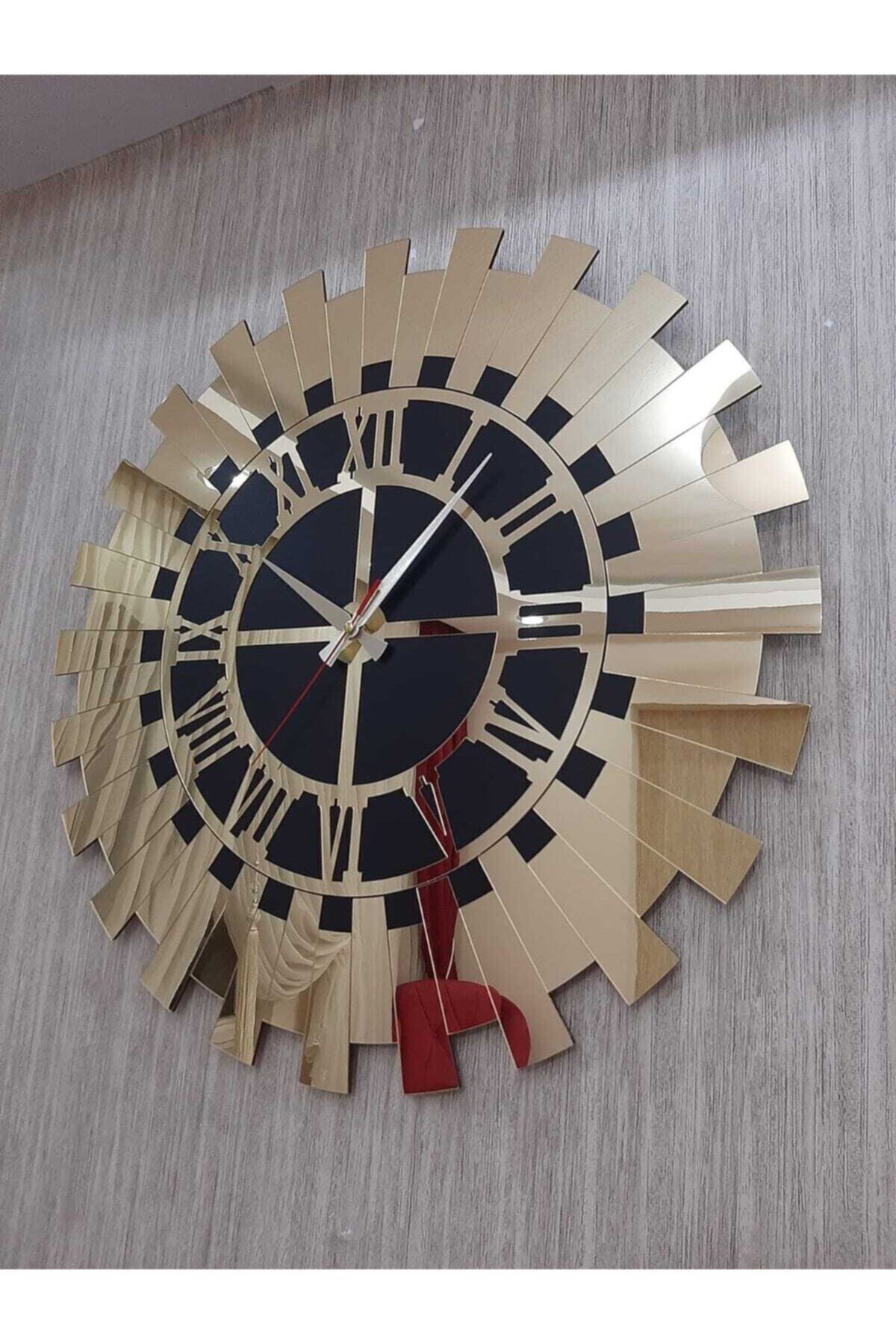 Tuba Decor Aynalı Altın Sarısı Güneş Duvar Saati Lüks Aynalı Pleksi Roma Rakamlı 40x40 Cm Ev Ve Ofis Dekoru