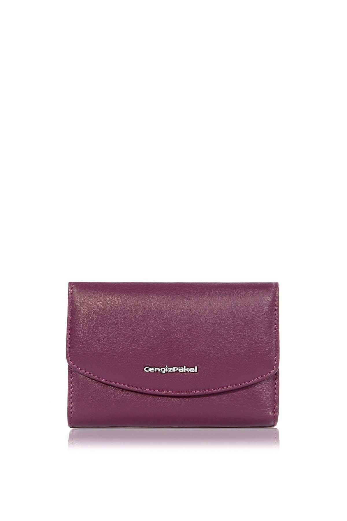 CENGİZ PAKEL Kadın Mürdüm Mor Renk Hakiki Deri Şık Spor Küçük Boy Cüzdan 65105