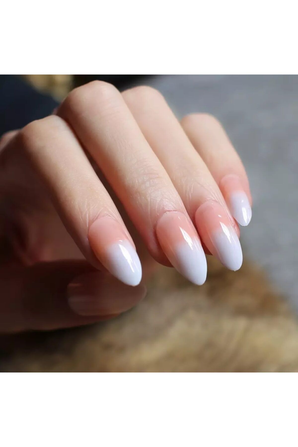 EDA LUXURY BEAUTY Natürel Pembe Beyaz Ombre French Takma Tırnak Lüks Parlak Doğal Uzun Oval Stiletto Nail Art Set