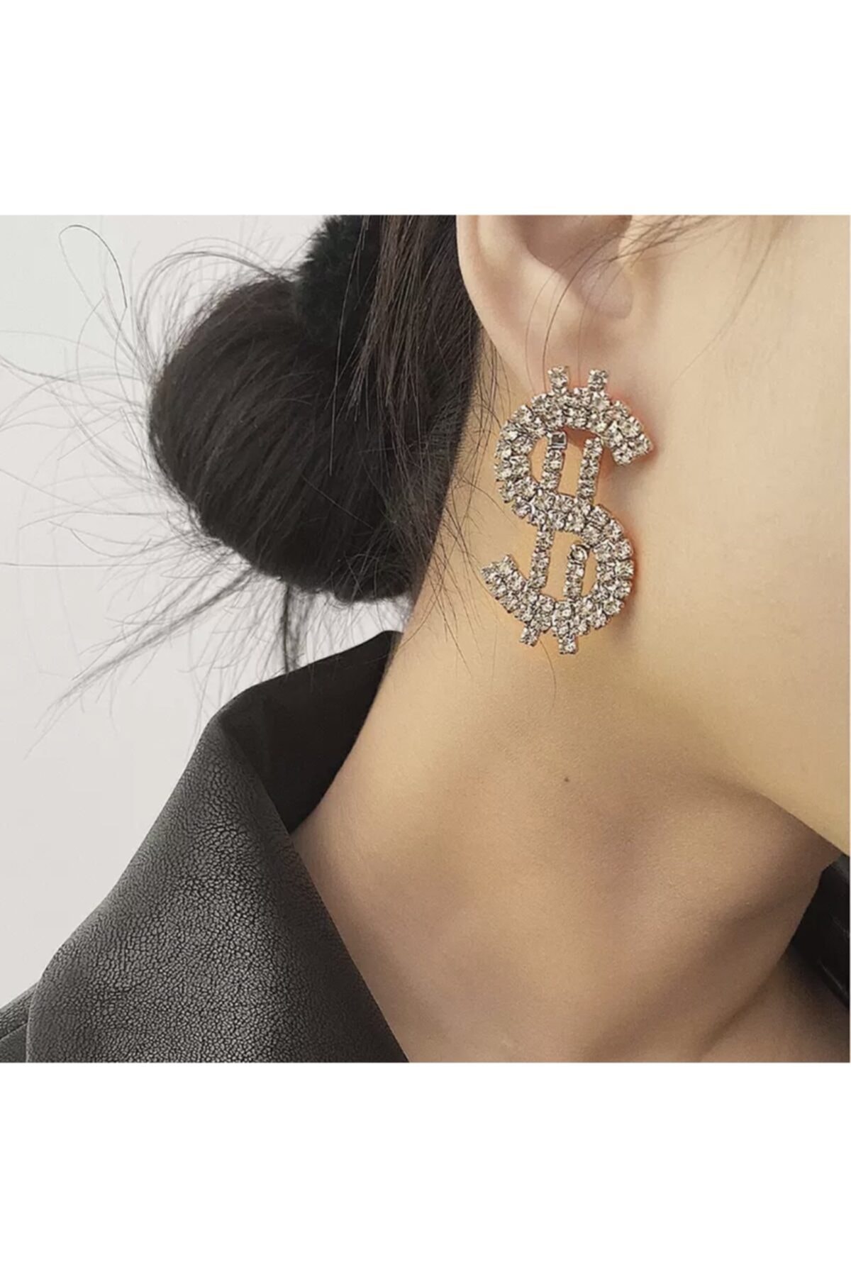 HEVI'S Kadın Küpe Zirkon Taş Dolar Amblem