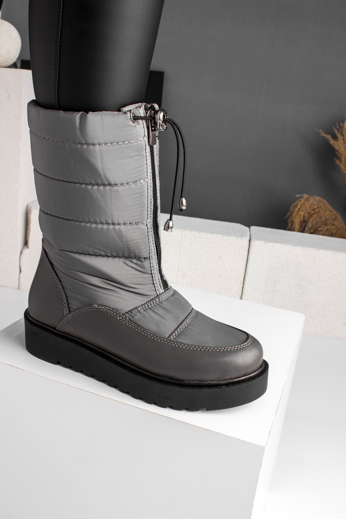 Lal Shoes & Bags Craig Kadın Önü Fermuarlı Su Geçirmez Kar Botu-gri