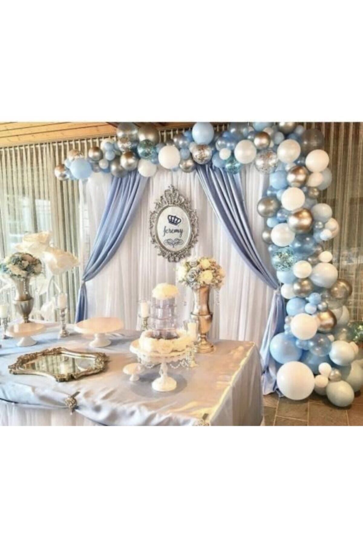 BALON PARTİ Mavi Gri Beyaz Balon Zincir