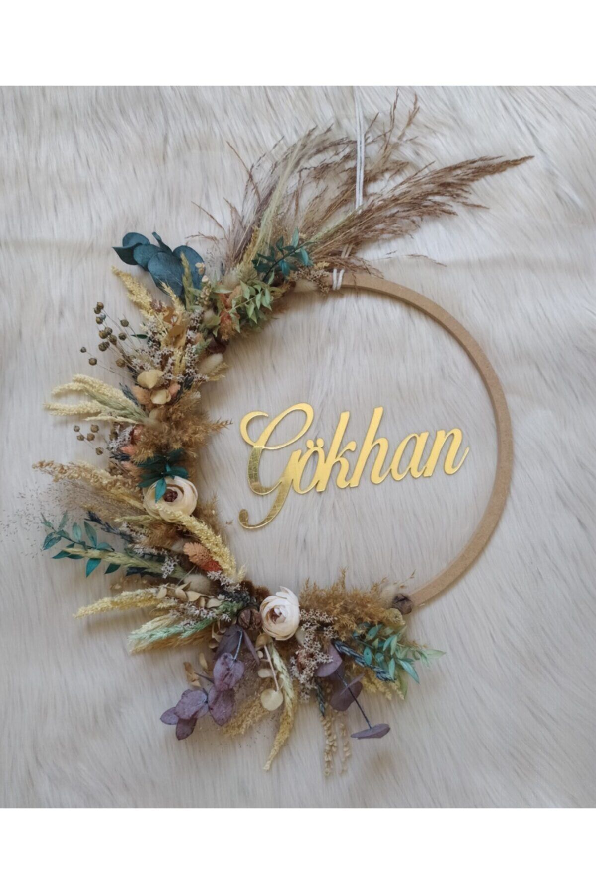 crafttatelier Bebek Çocuk Özel Gün Çiçekli Pleksi Isimlikli Tasarım Kasnak Kapı Ve Duvar Süsü