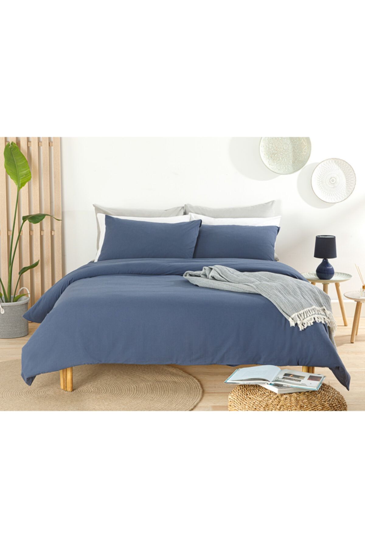 English Home Moderna Düz Flamlı Super King Nevresim Takımı 260x220 Cm Lacivert
