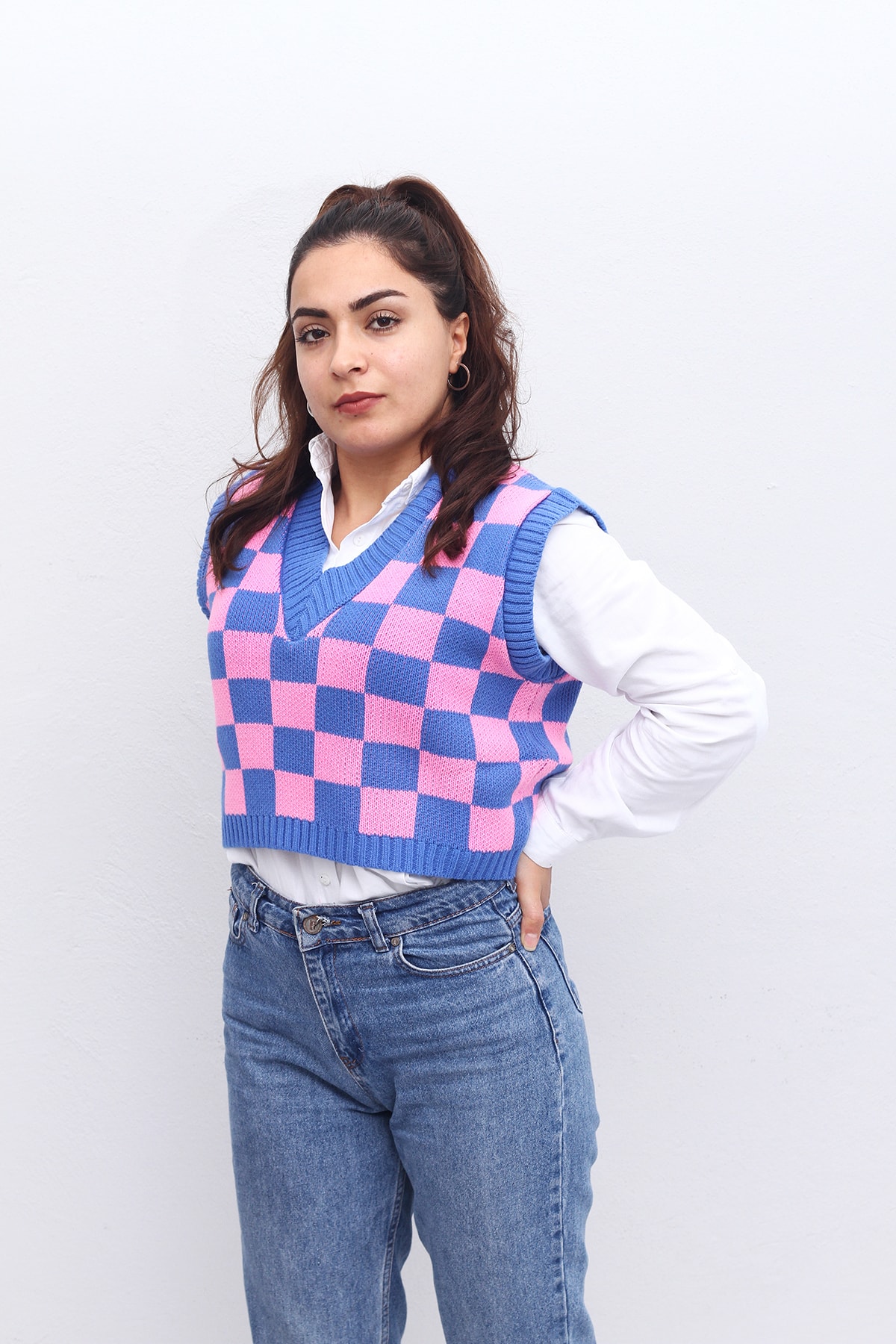 VİSKON Mavi V Yaka Triko Süveter