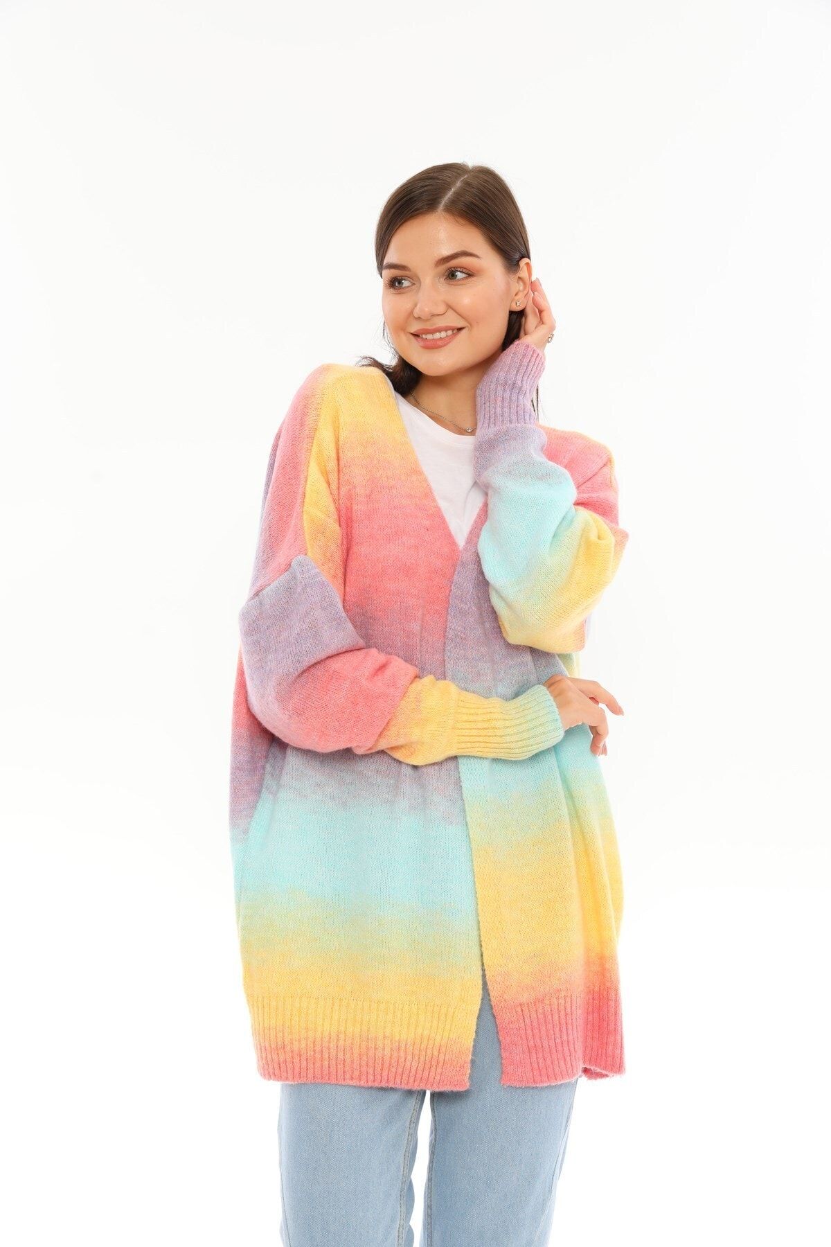 TEORA FASHION Raınbow Serisi Salaş Oversıze Ipek Iplik Hırka