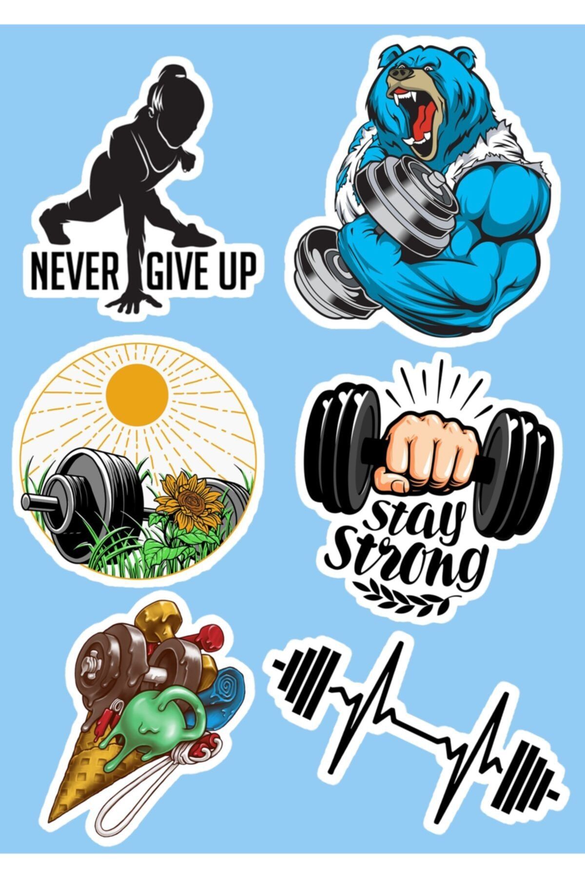 SilverStickers Fitness Gym Temalı Laptop Notebook Kask Çanta Sticker Etiket Seti