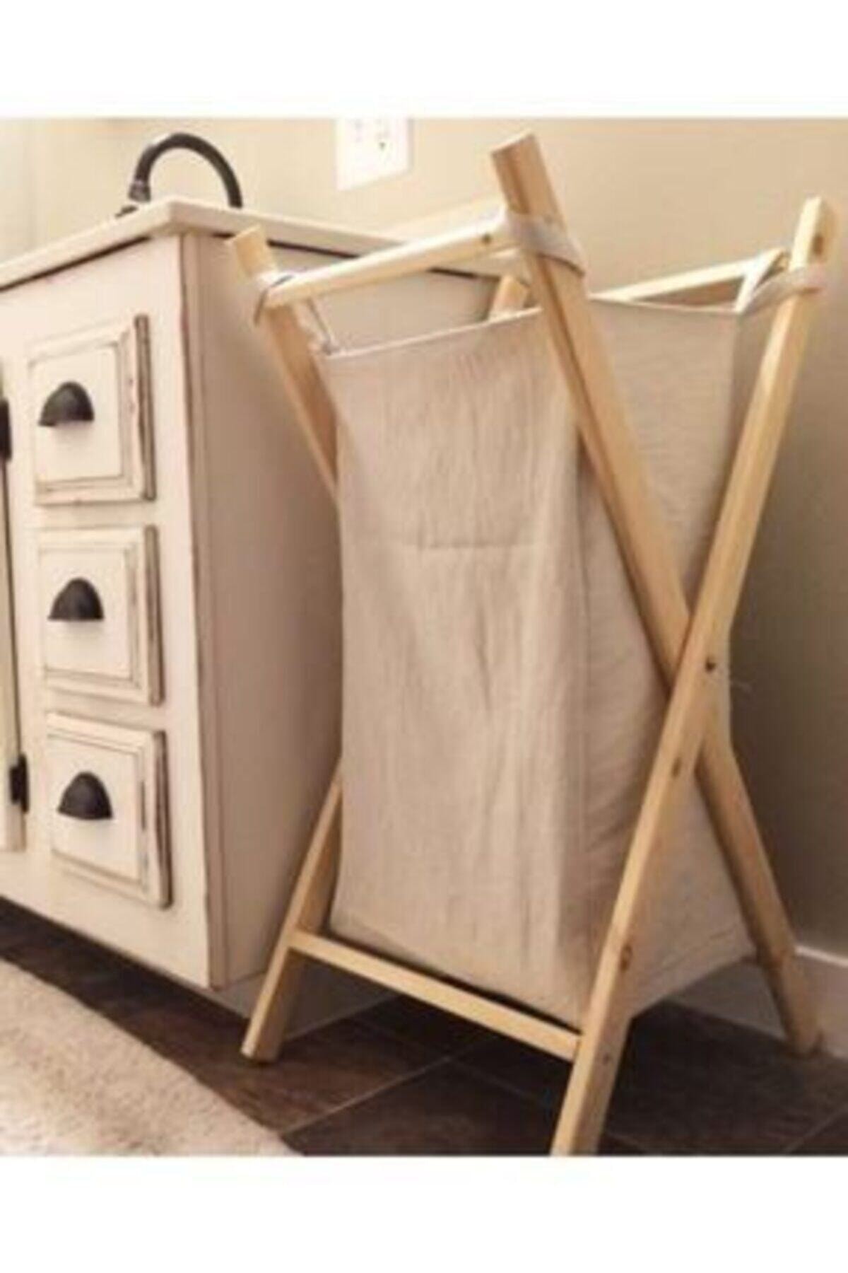 CM&HM AYNALI HOME Rustik Masif Ahşap Kirli Çamaşır Sepeti Banyo Düzenleyici