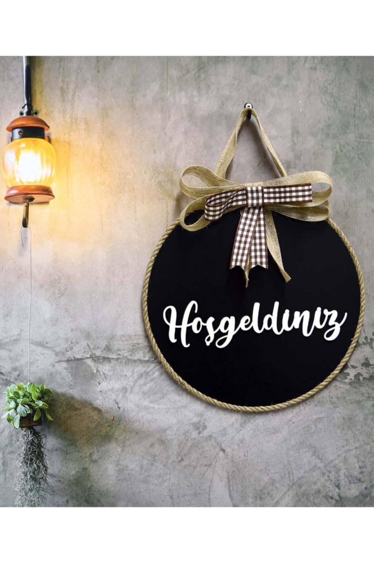 FOTObaskisepeti Hoşgeldin Yazılı Süslemeli Siyah Kapı Süsü