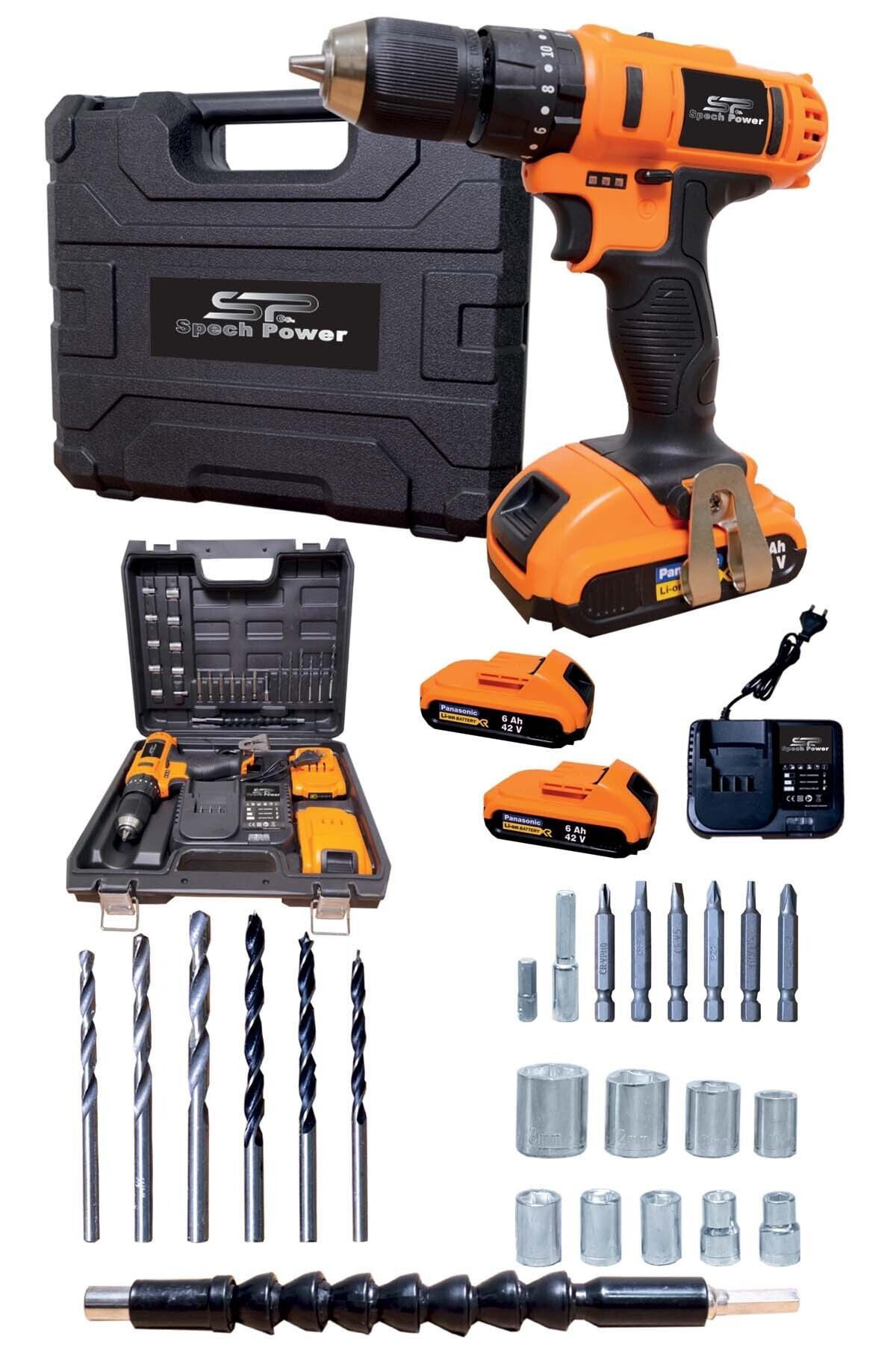 Spech Power 58 Volt 8 Amper Darbeli Bakır Sargılı Metal Şanzumanlı 27 Parça Set Hediyeli Şarjlı Vidalama