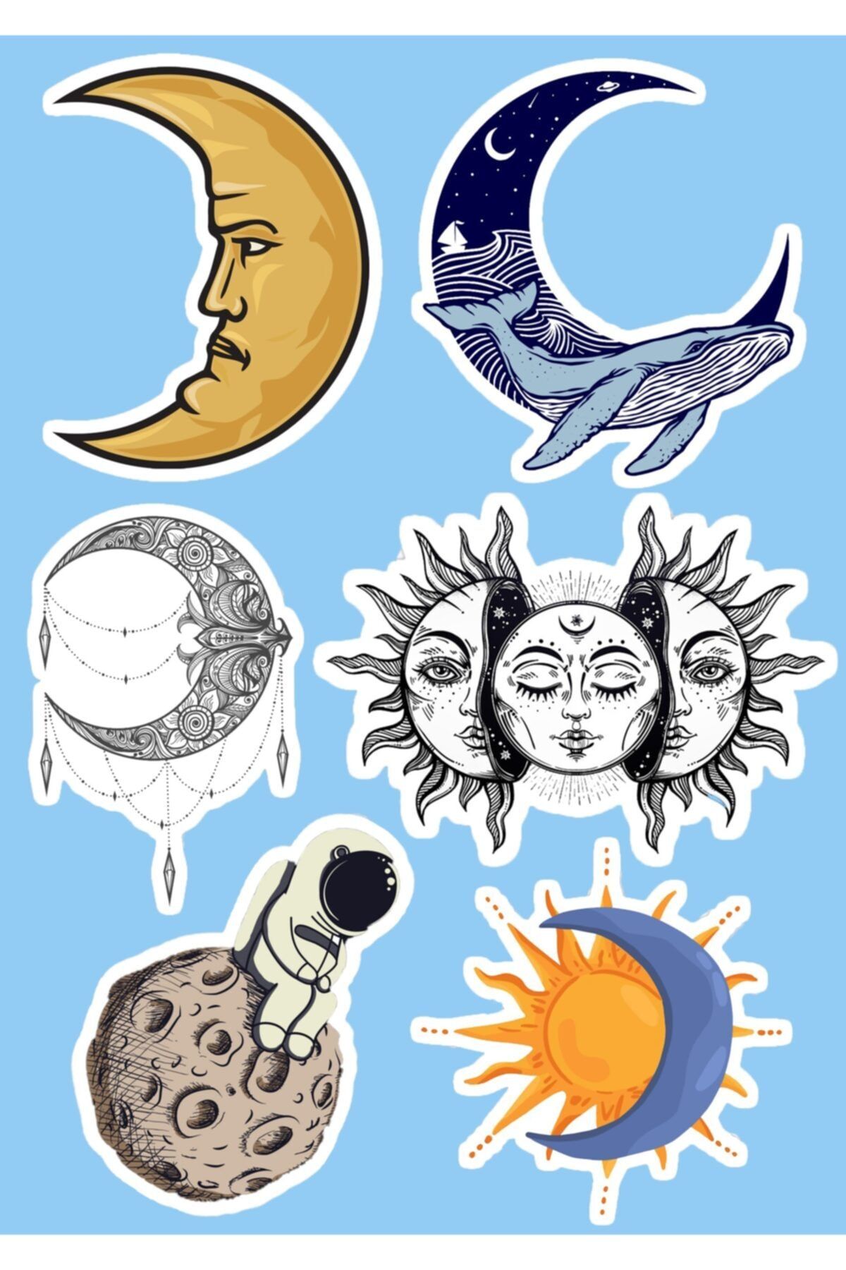 SilverStickers Ay Temalı Laptop Notebook Kask Çanta Sticker Etiket Seti