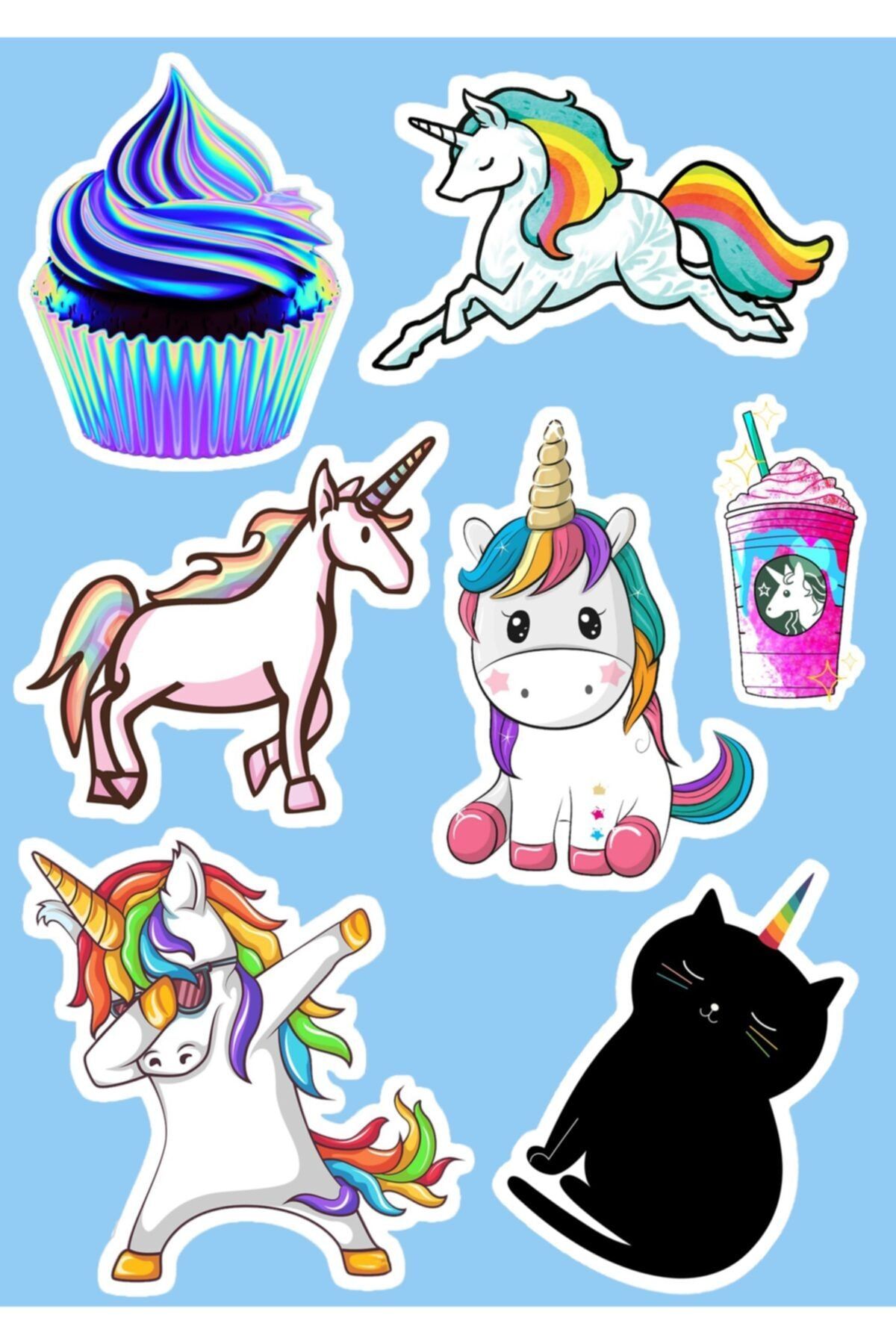 SilverStickers Unicorn Boynuzlu At Temalı Laptop Notebook Kask Çanta Sticker Etiket Seti