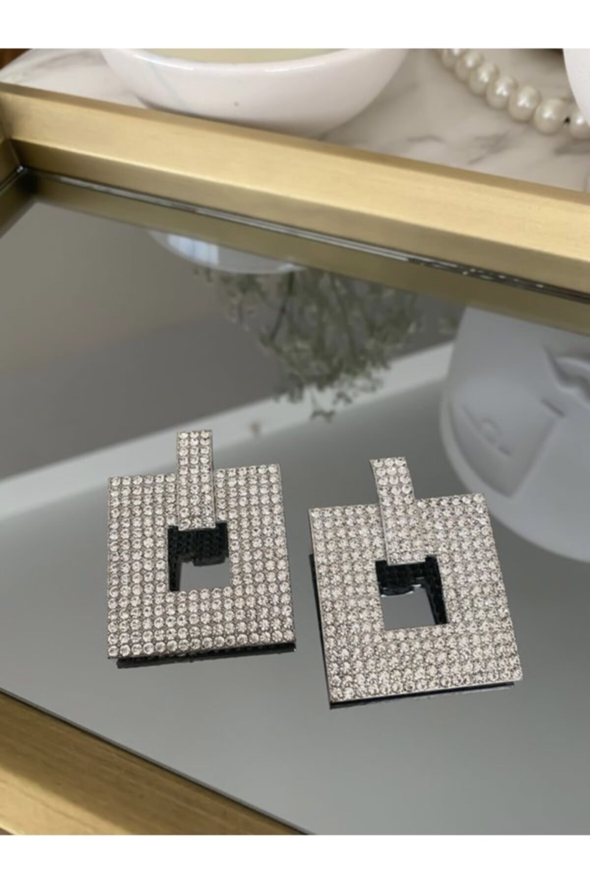 TOKAHANE BİJÜTERİ Zirkon Tasli Zara Kare Abiye Küpe