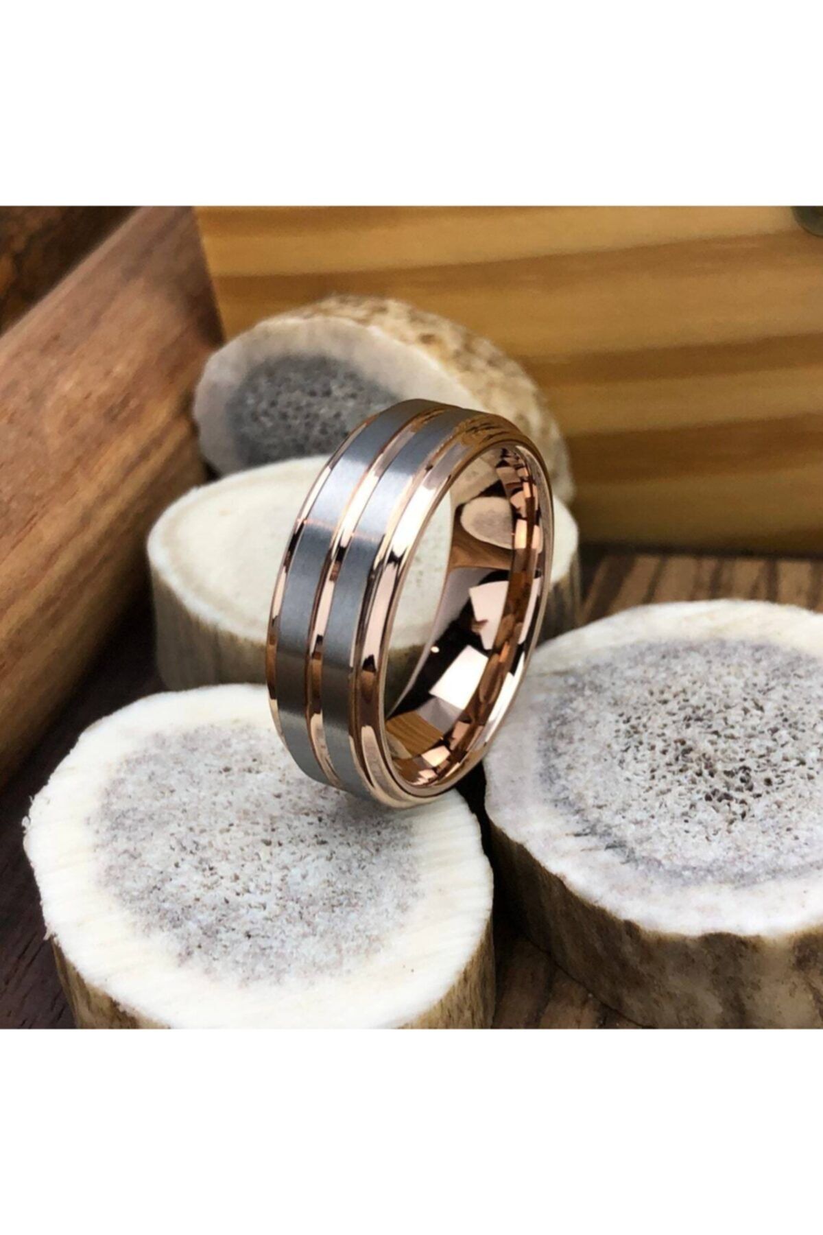 SANYA TAKI 925 Ayar Gümüş Alyans Rose Gold Ve Beyaz Çift Renk