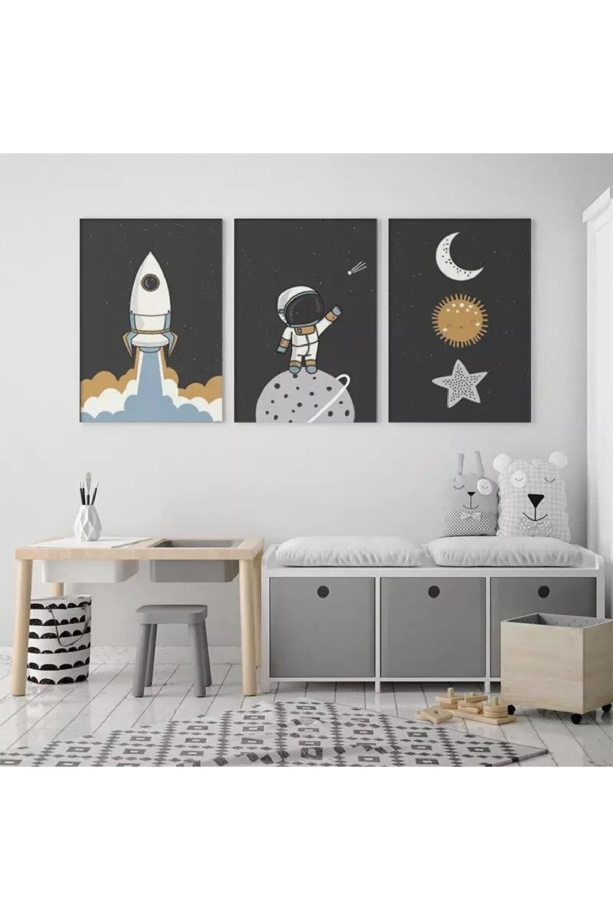 Markazip Çocuk Odalarına 30x40cm Üçlü Orjinal Tuval Tablo Seti Kod: Nsn112