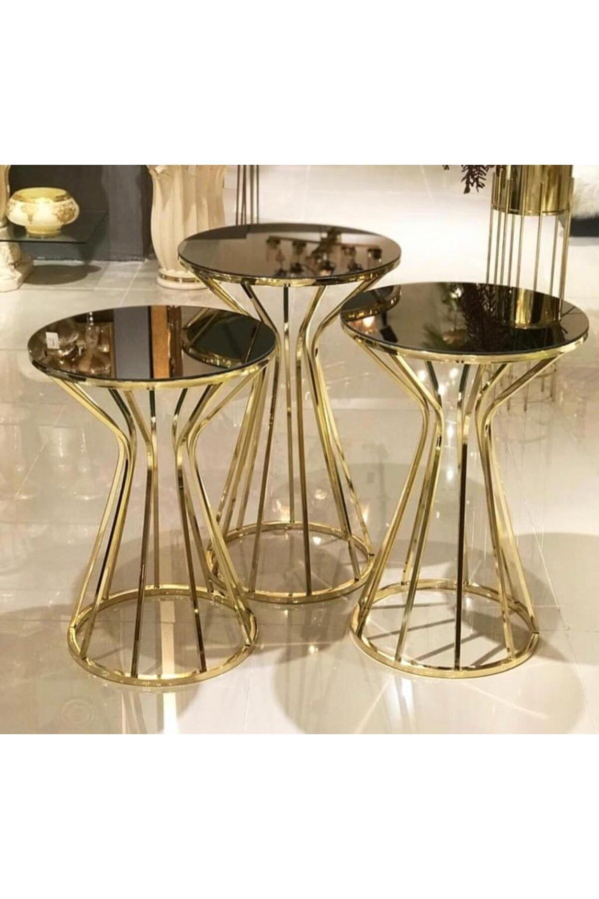 AVVİO Gold Home Asel Aynalı Metal Sehpa 3lü