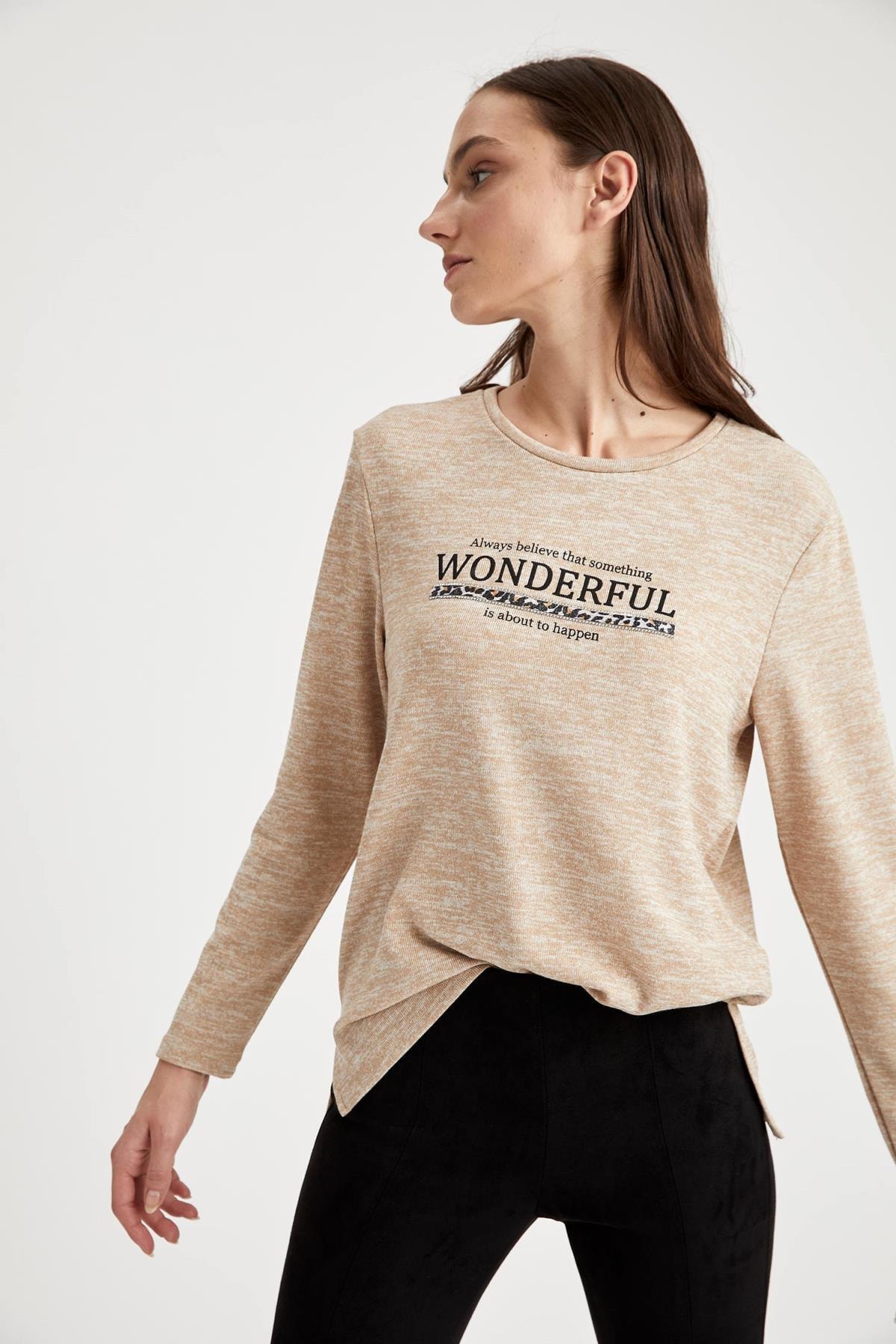 DeFacto Yazı Baskılı Relax Fit Uzun Kollu Tişört