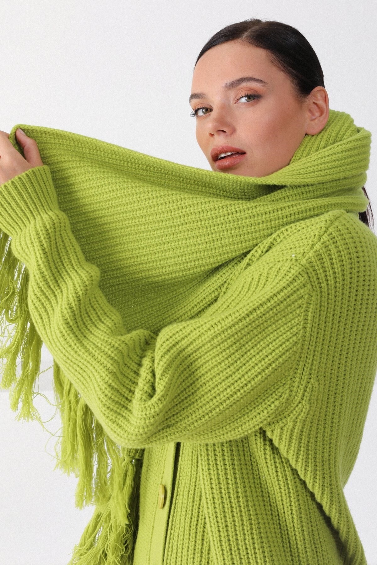 Ferraro Kadın Yeşil Fido Merino Yün Atkı Bere Takımı